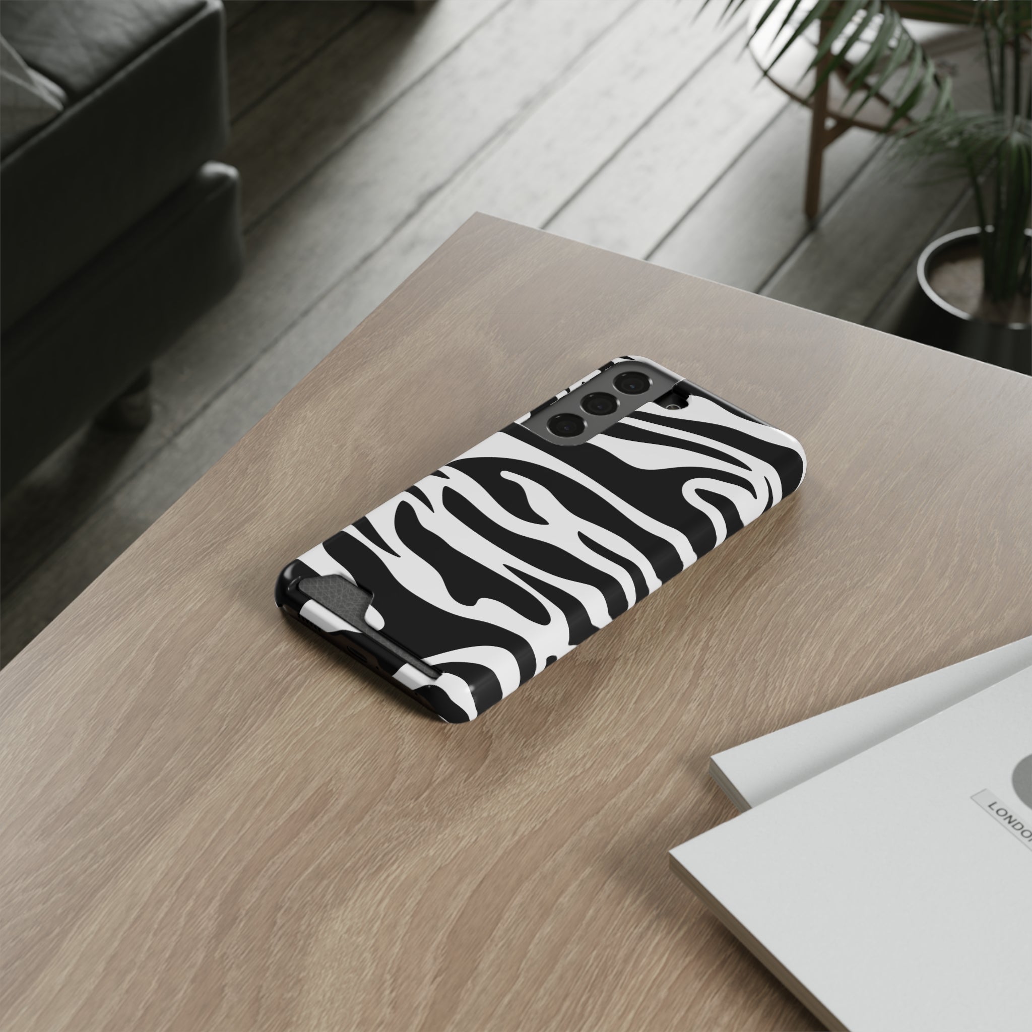 Zebra Pattern Phone Case with Card Holder - Stylish & Functional