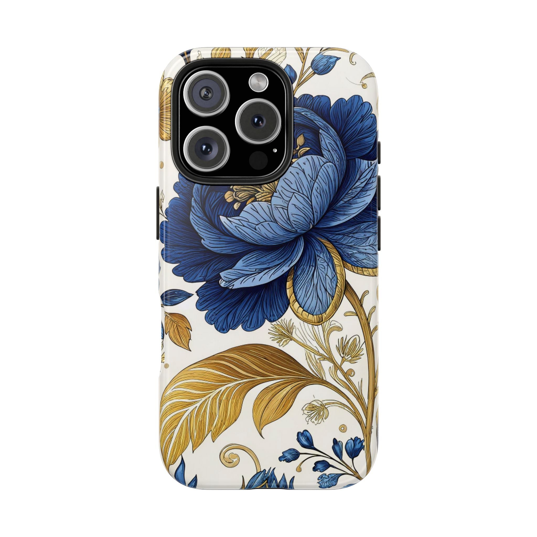Floral Tough Impact Resistant Phone Case Elegant Blue Peony Design iPhone Samsung Cover