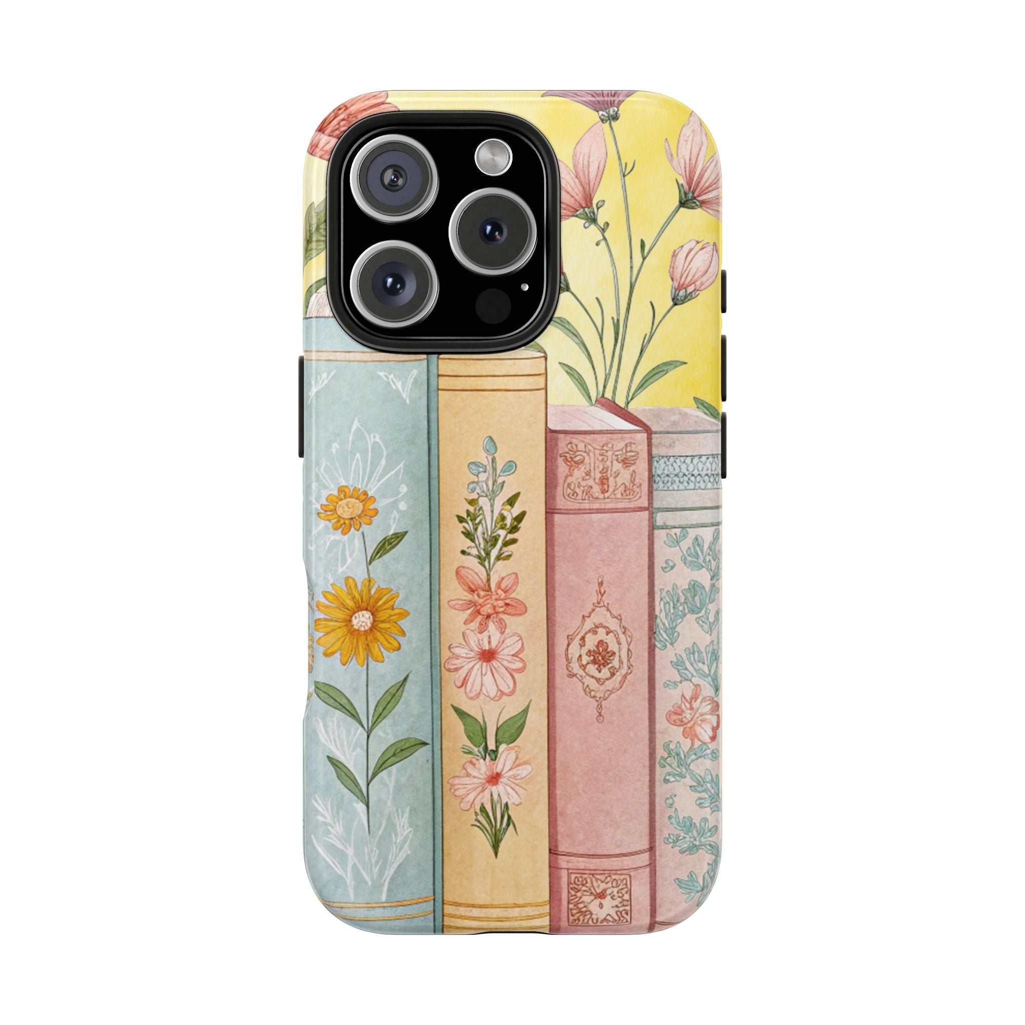 Cute Floral Book Stack Tough iPhone Samsung Case Durable & Stylish for Book Lovers