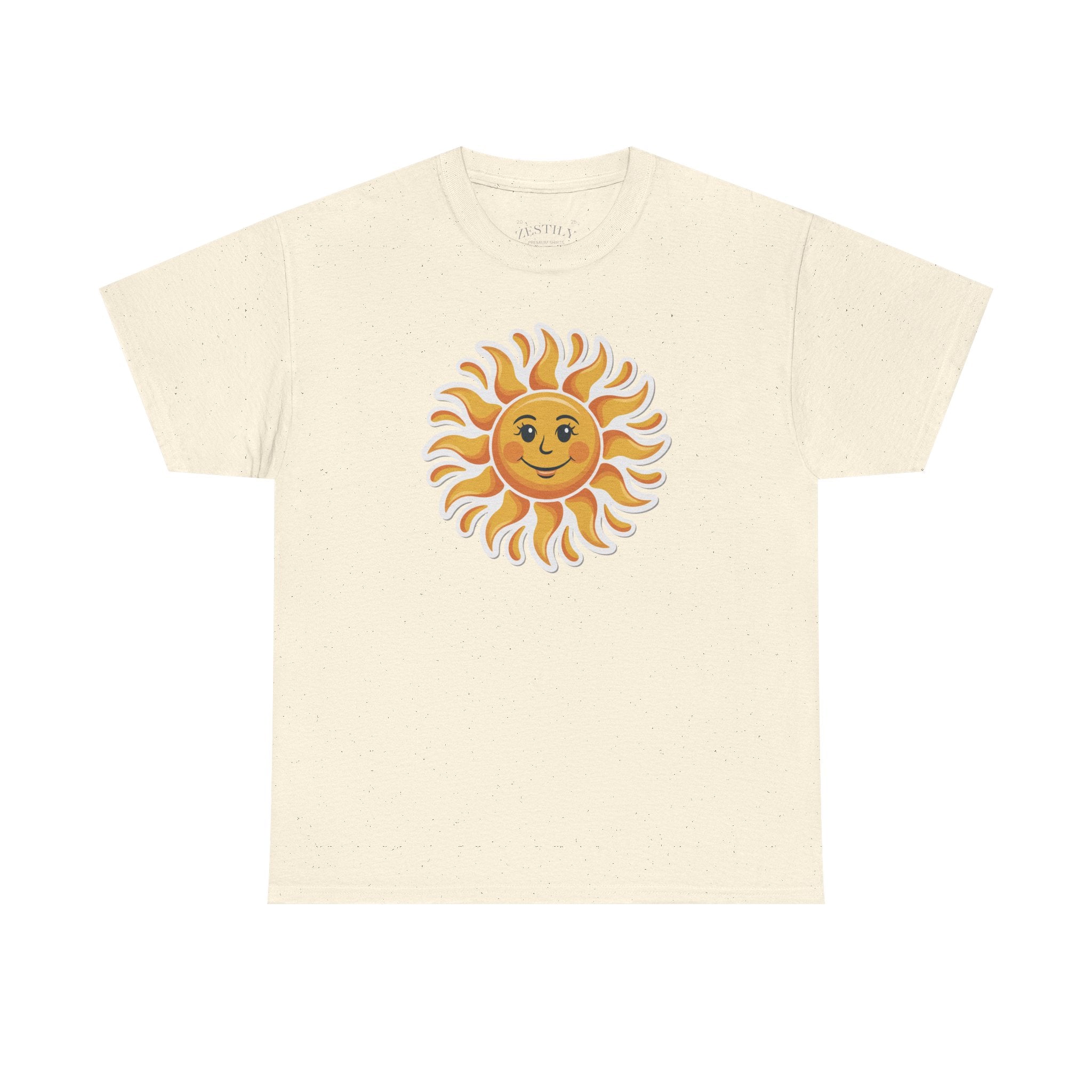 Bright Sunny Smiley Heavy Cotton Tee, Summer Vibes, Casual Wear, Gift for Sun Lovers, Outdoor Activities, Fun T-Shirt
