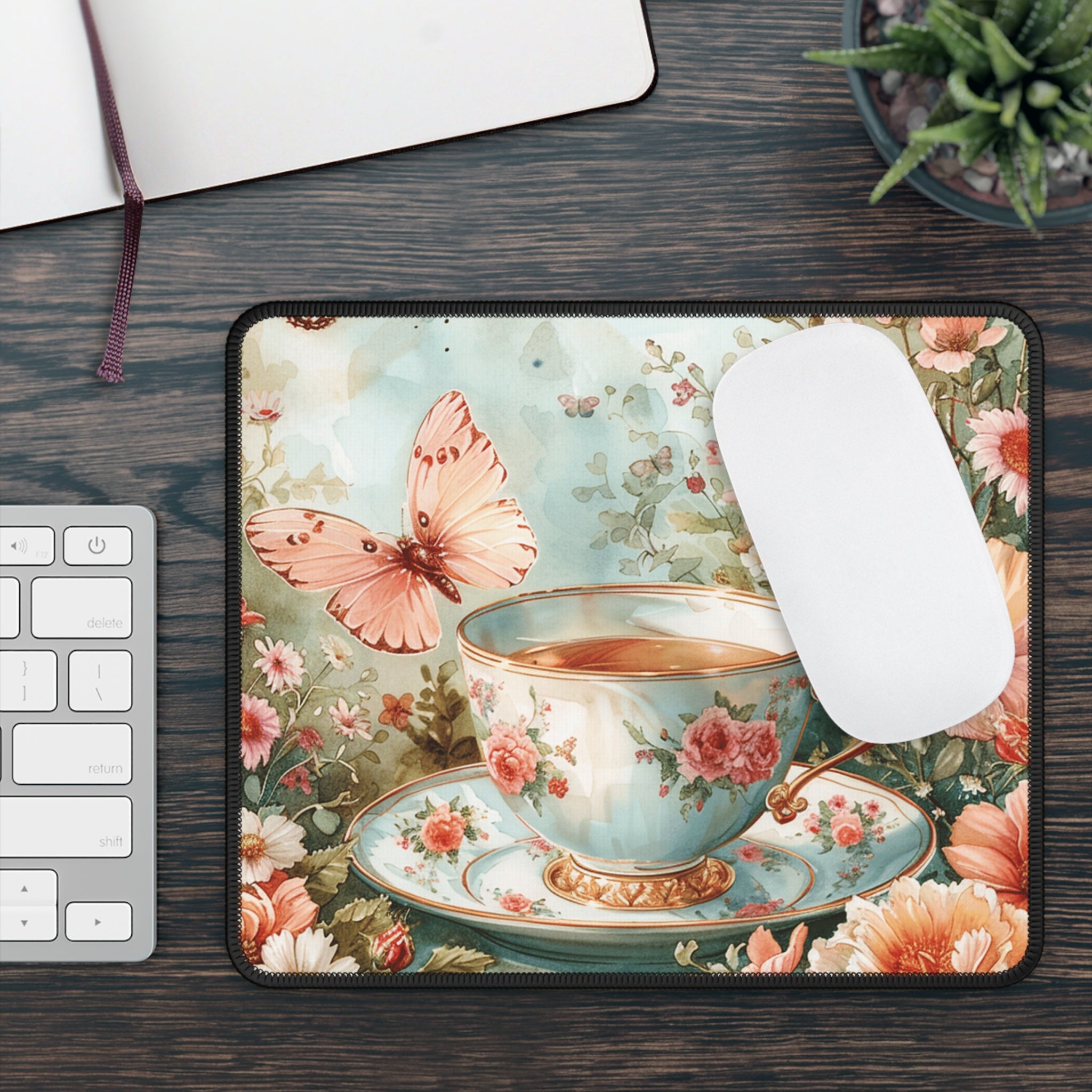 Floral Tea Time Gaming Mouse Pad Coffee Mug Butterfly Design