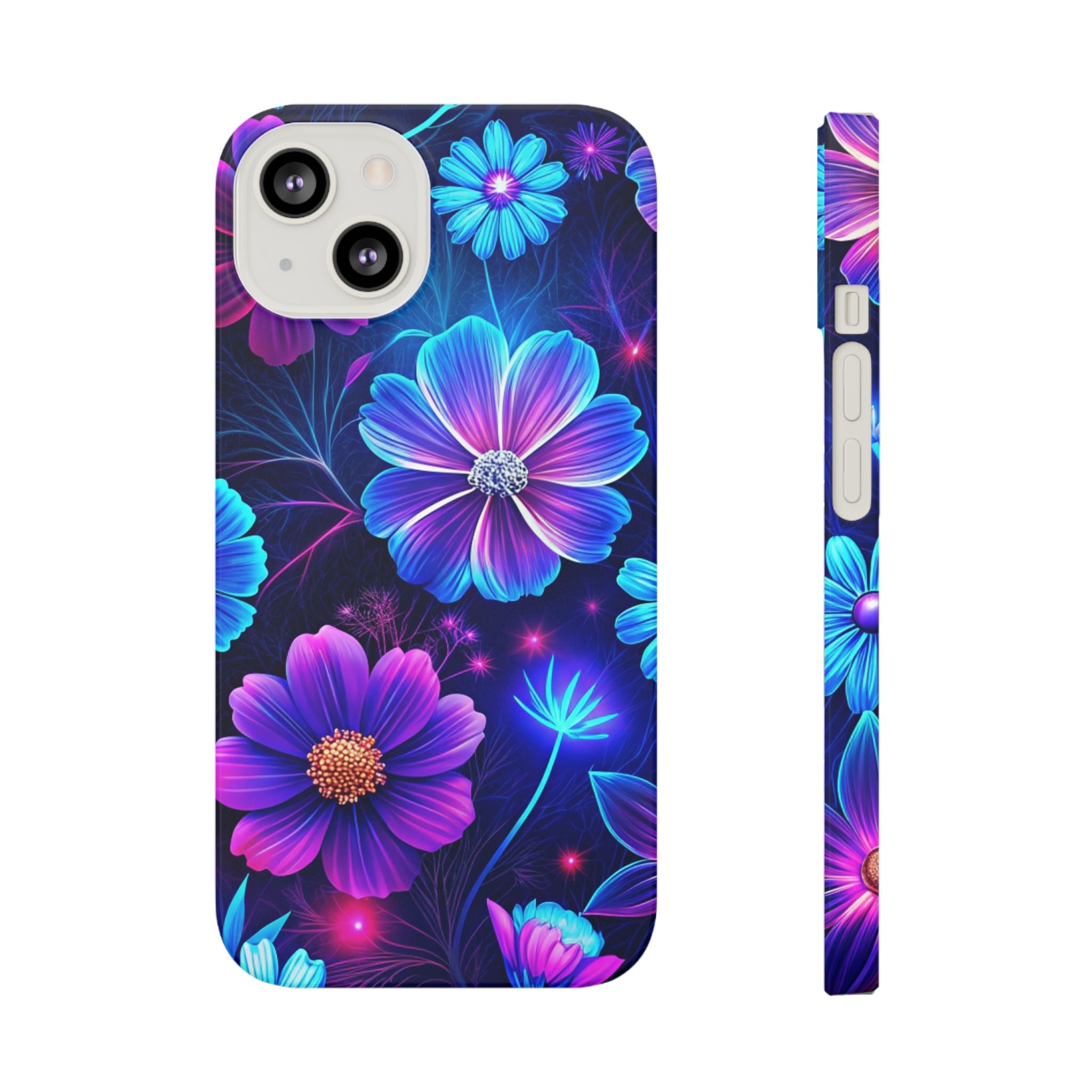 Glossy Neon Blue Floral Slim Case for iPhone Vibrant Flower Samsung Design Phone Protector