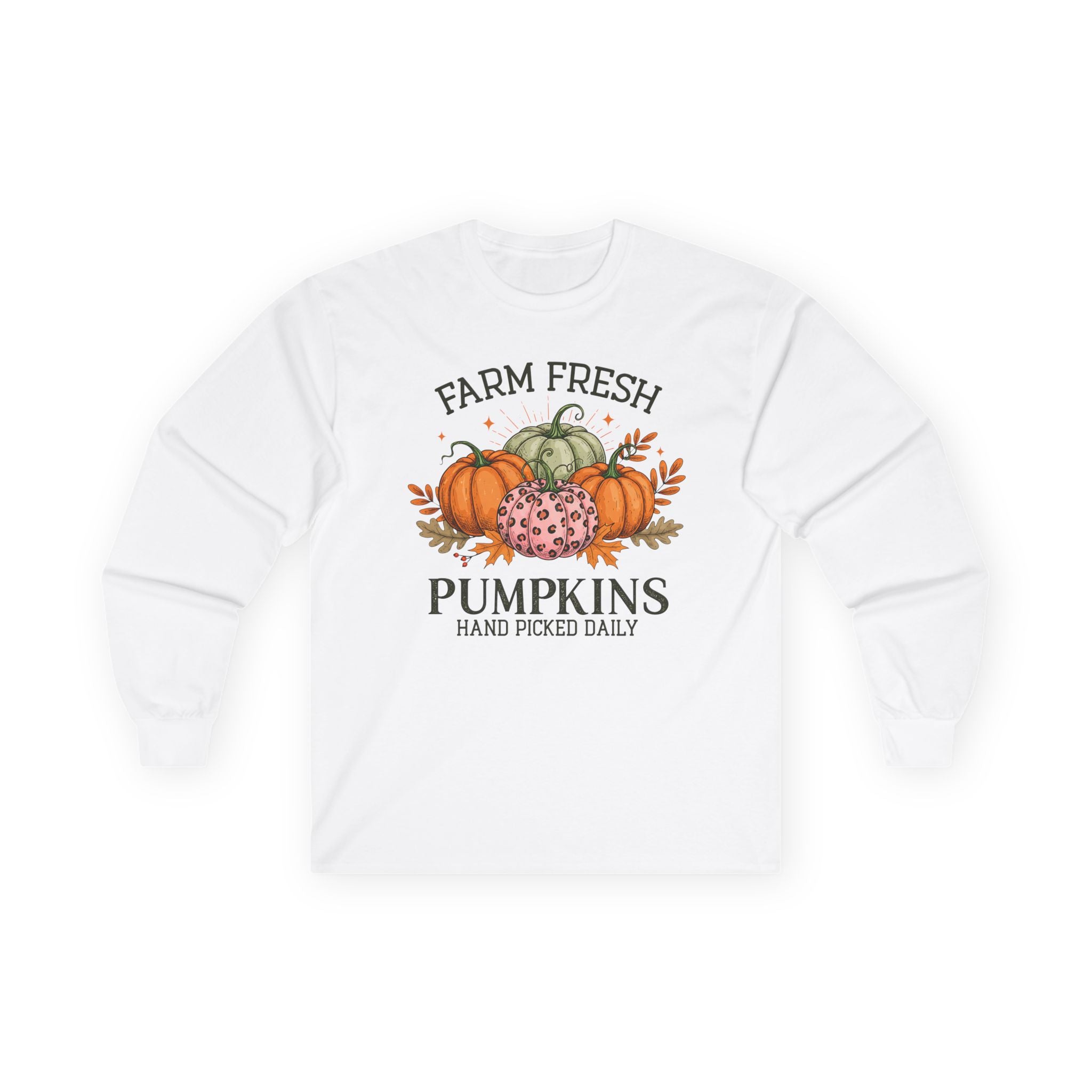 Farm Fresh Pumpkins Long Sleeve Tee | Fall Outfit, Thanksgiving Apparel, Cozy Gift, Autumn Style, Pumpkin Lover Tee