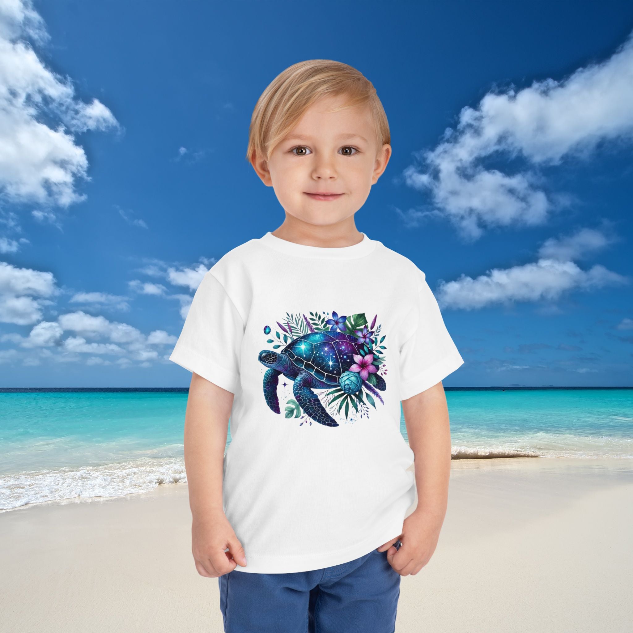 Toddler Short Sleeve Tee Cosmic Turtle Design for Nature Lovers Great for Summertime Fun At The Beach