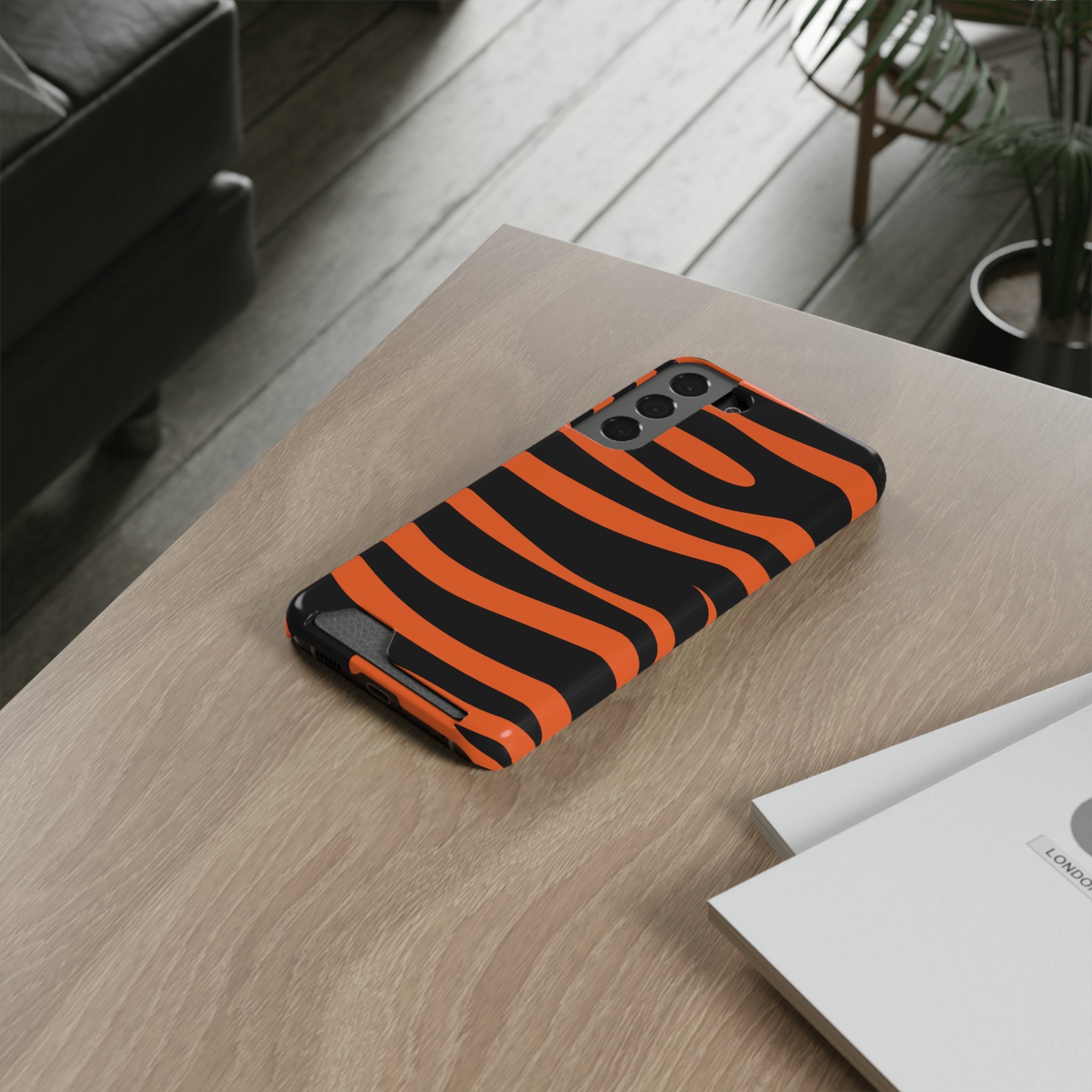 Bold Tiger Stripe Phone Case with Card Holder | Trendy Accessories for Animal Lovers