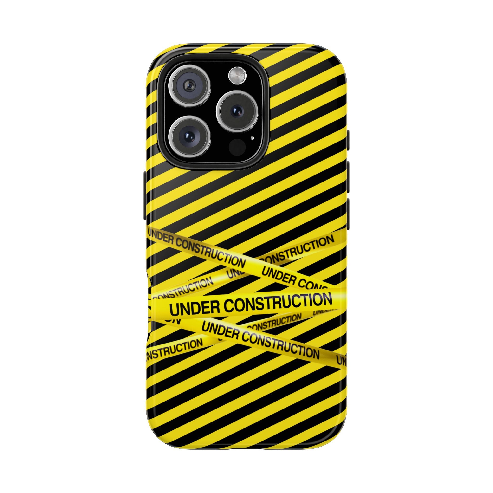 Under Construction Tough Impact Resistant Phone Case Durable and Stylish Protection iPhone Samsung Yellow & Black Cover