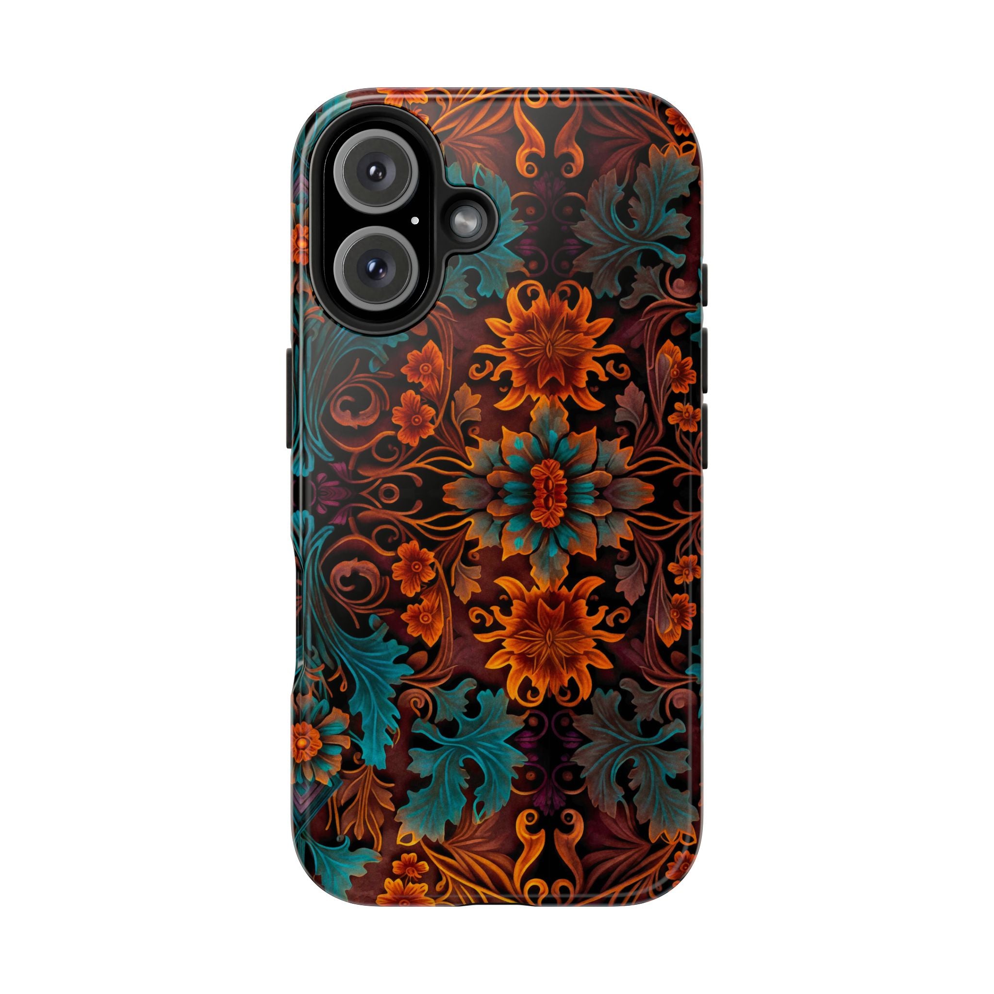 Fall Floral Leaves Blue and Orange Phone Case