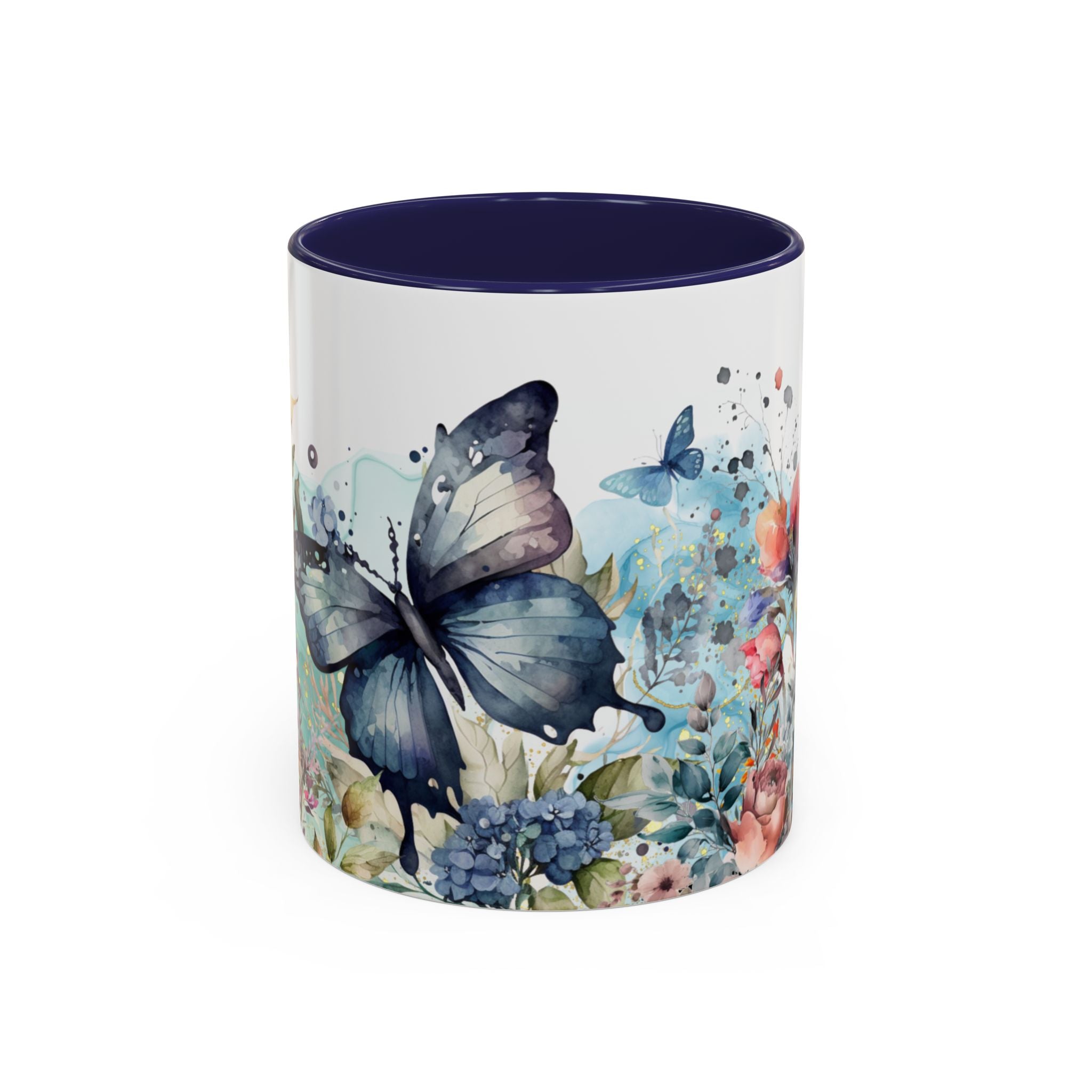 Floral Butterfly Navy Blue Accent Coffee Mug