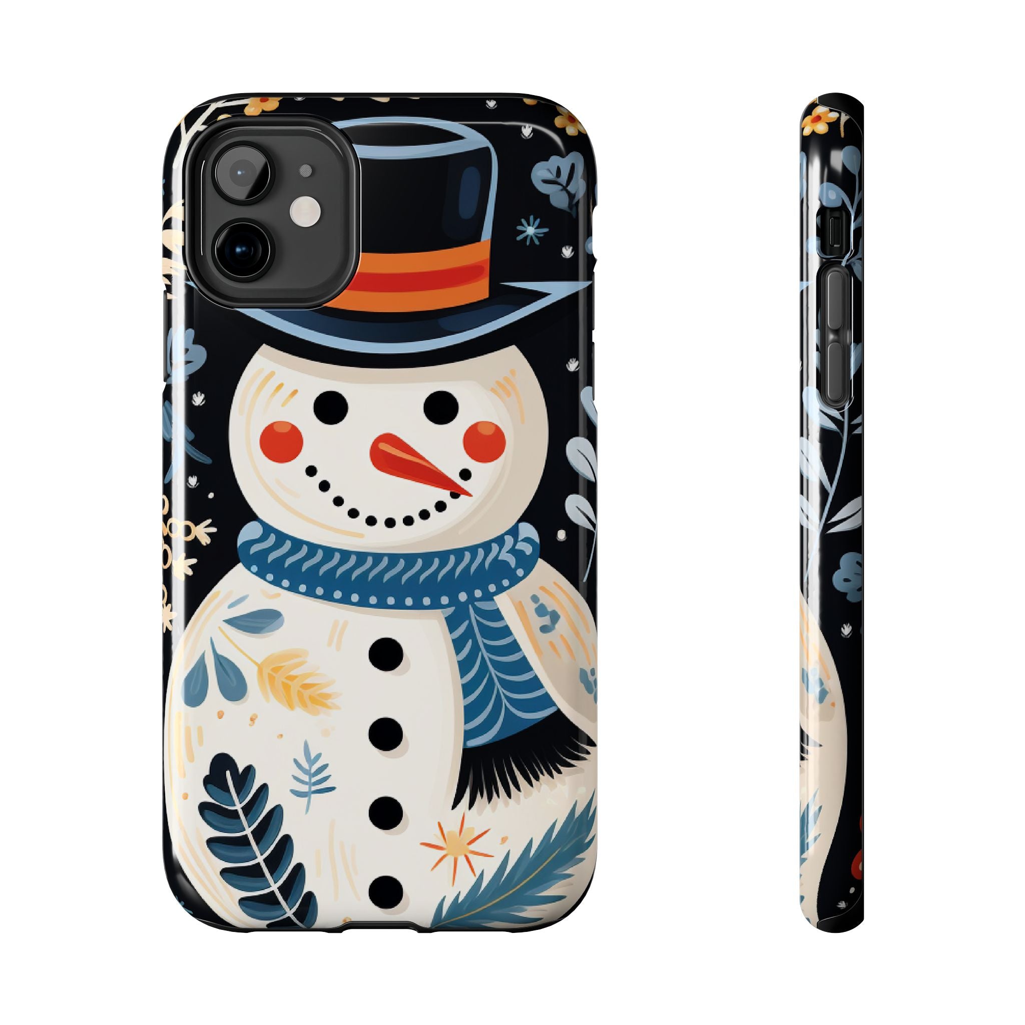 Festive Snowman Phone Case, Christmas Holiday Phone Cover For iPhone And Samsung, Impact Resistant Case, Inner Rubber Lining Cover