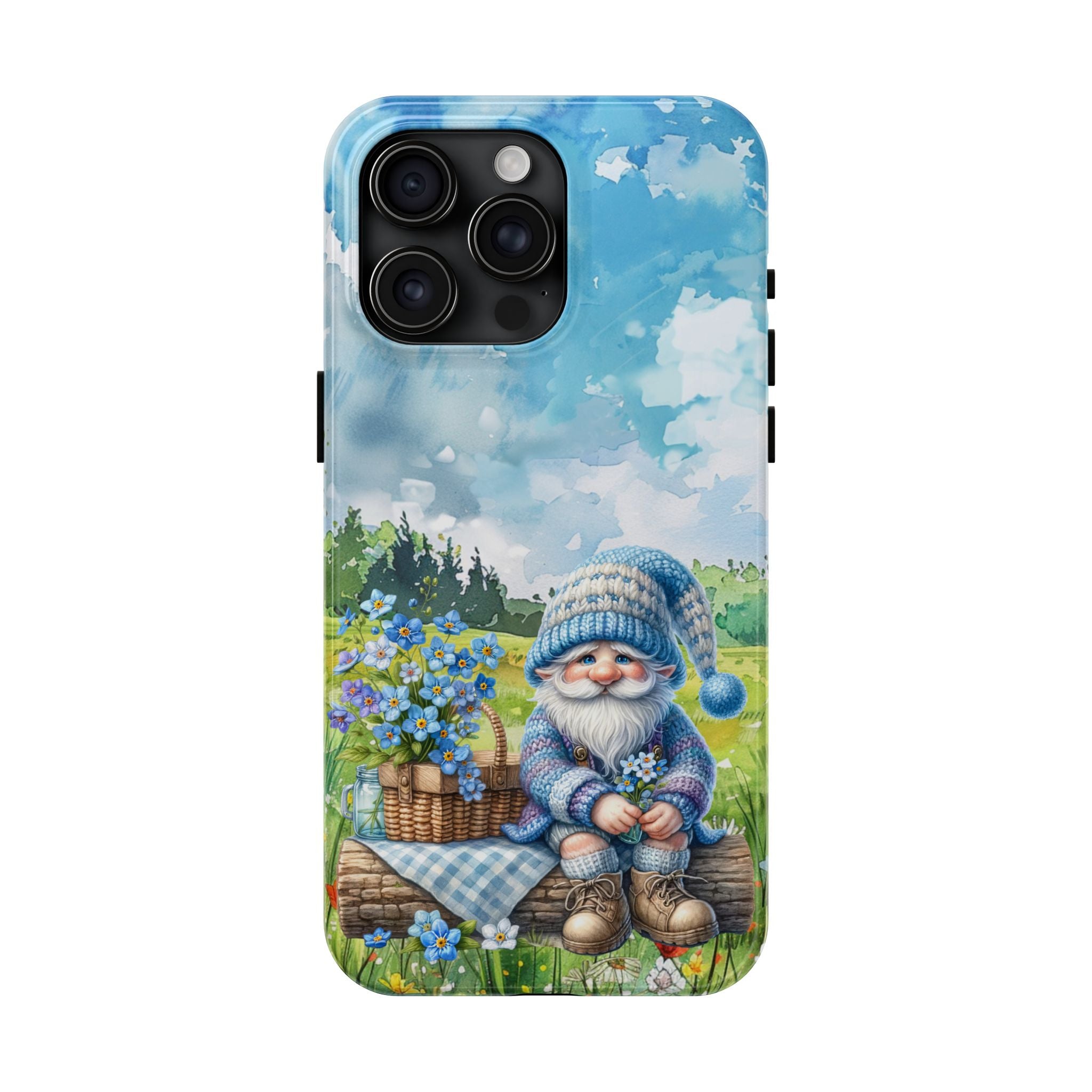 Whimsical Gnome Tough Phone Case - Durable Protection with Adorable Floral Design