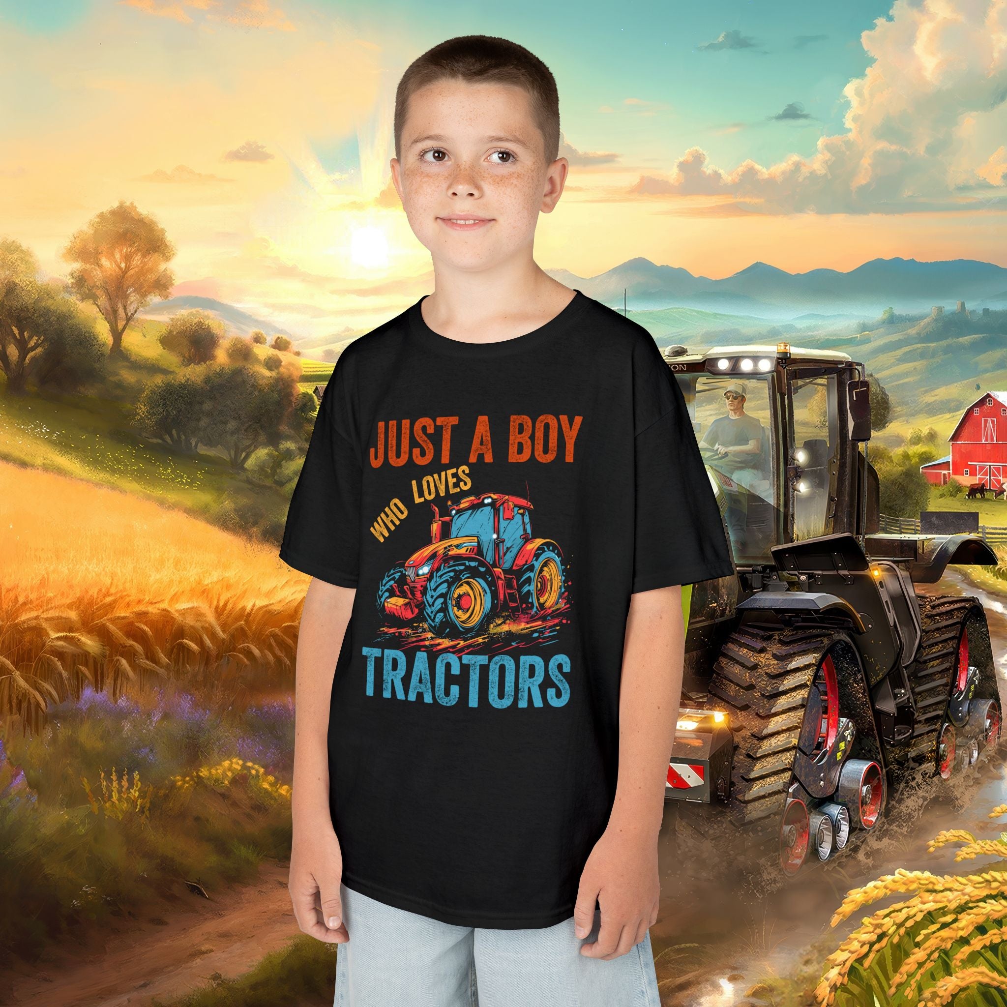 Just a Boy Who Loves Tractors Kids Heavy Cotton Tee Summertime Fun T-Shirt Great Gift For Birthdays and Holidays