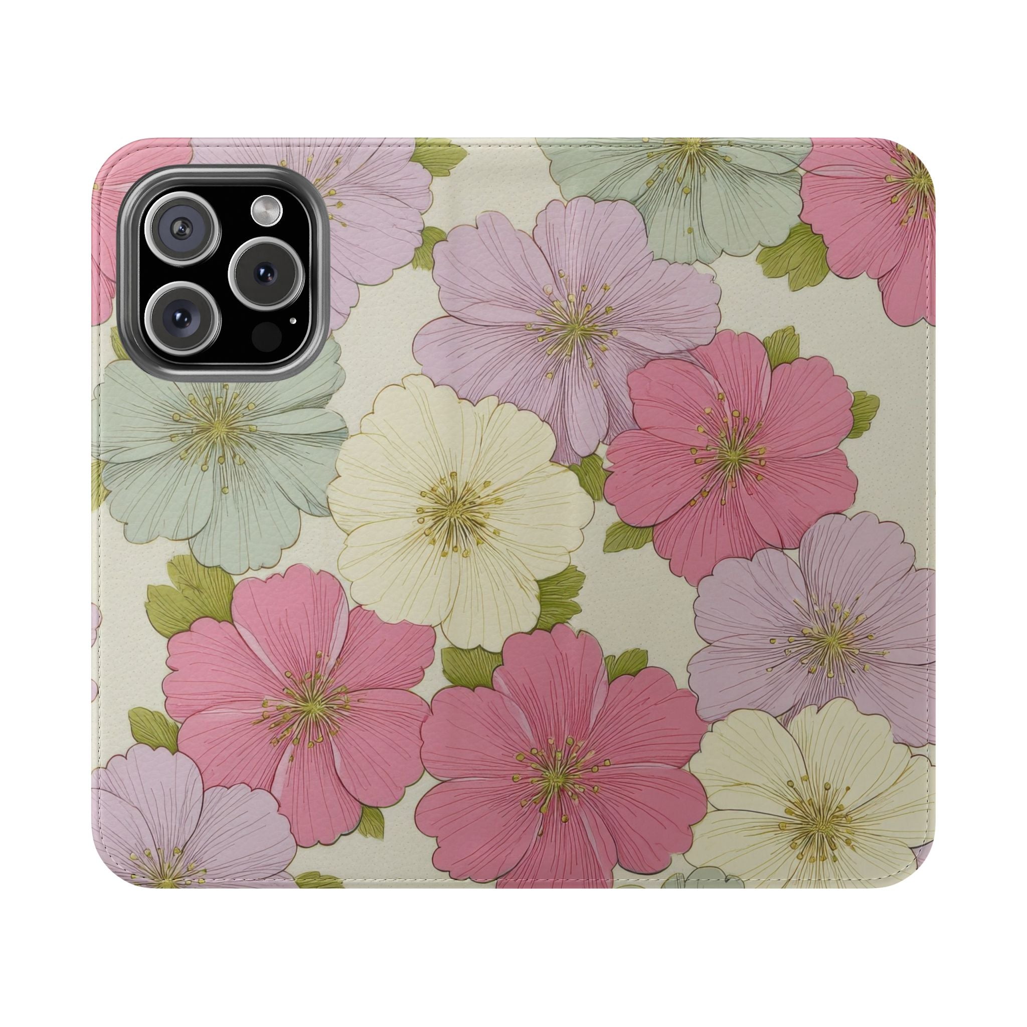 Floral Flip Case Stylish iPhone Samsung Protection with Card Slots