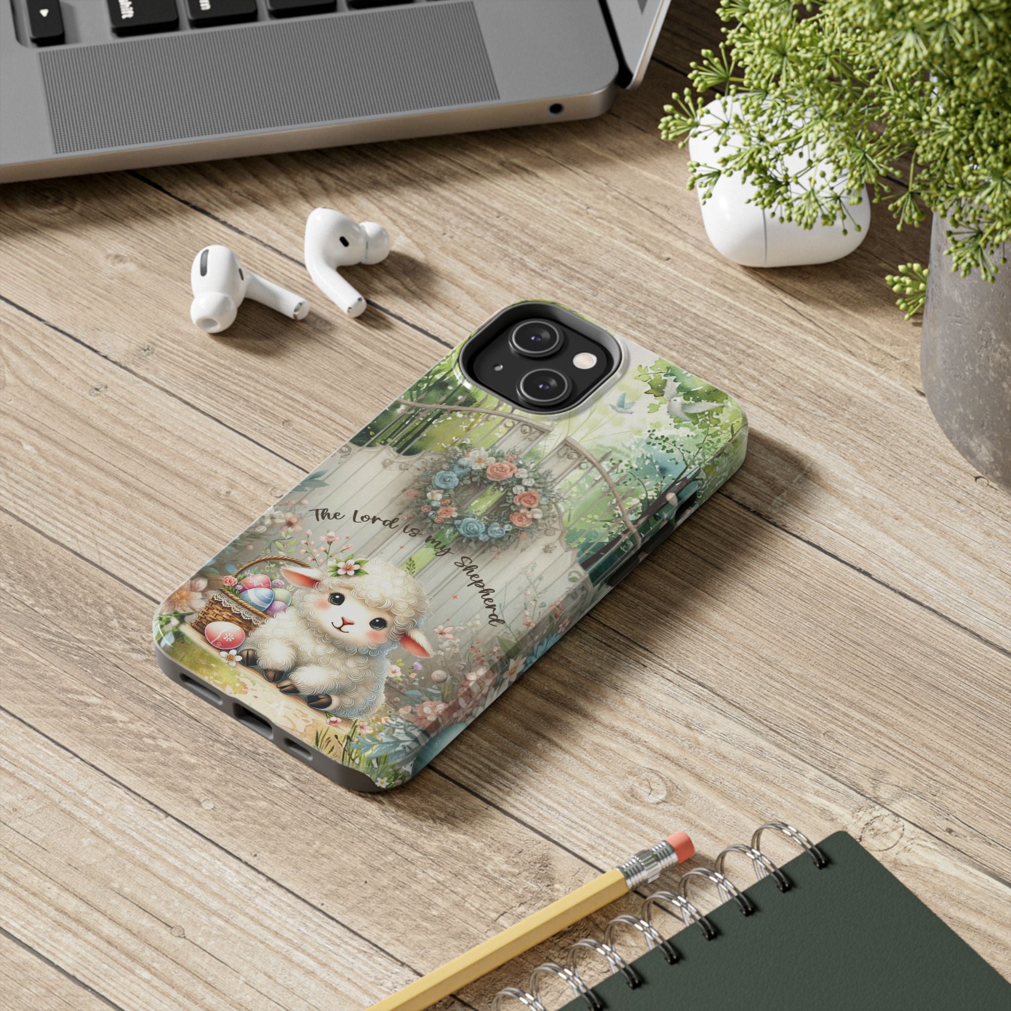 Floral Lamb Phone Case - 'The Lord is my Shepherd' - Cute Easter Design