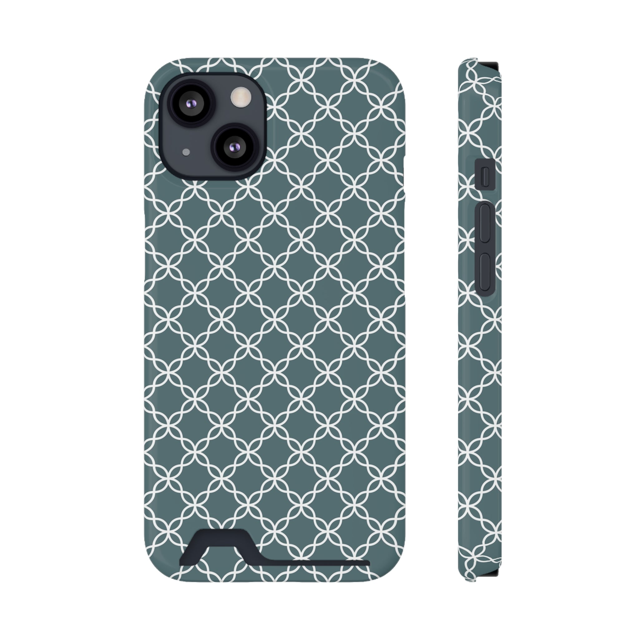 Stylish Blue & White Phone Case with Card Holder - Elegant Pattern for Daily Convenience