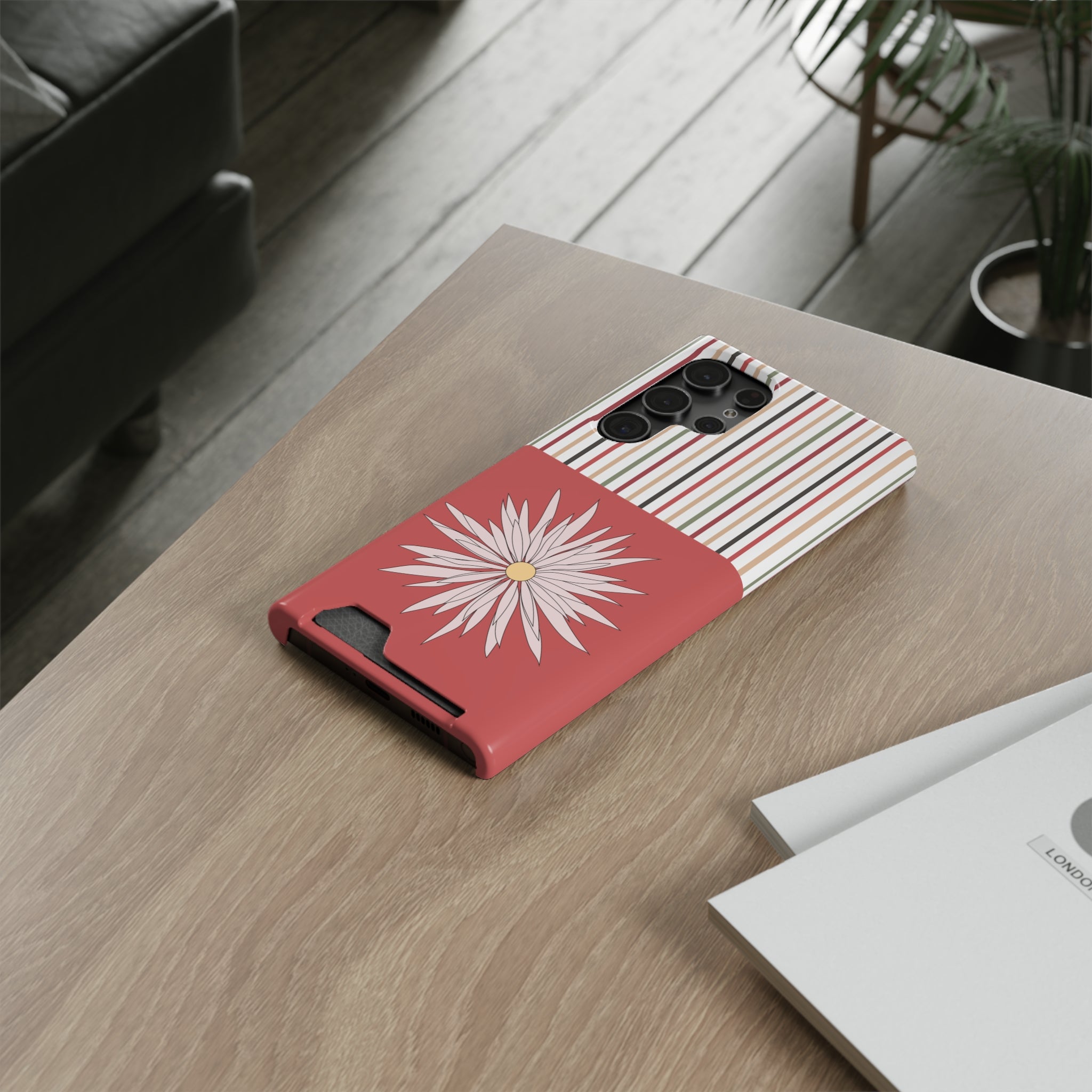 Floral Mixed Solid & Stripes Phone Case with Card Holder - Stylish and Functional for Everyday Use