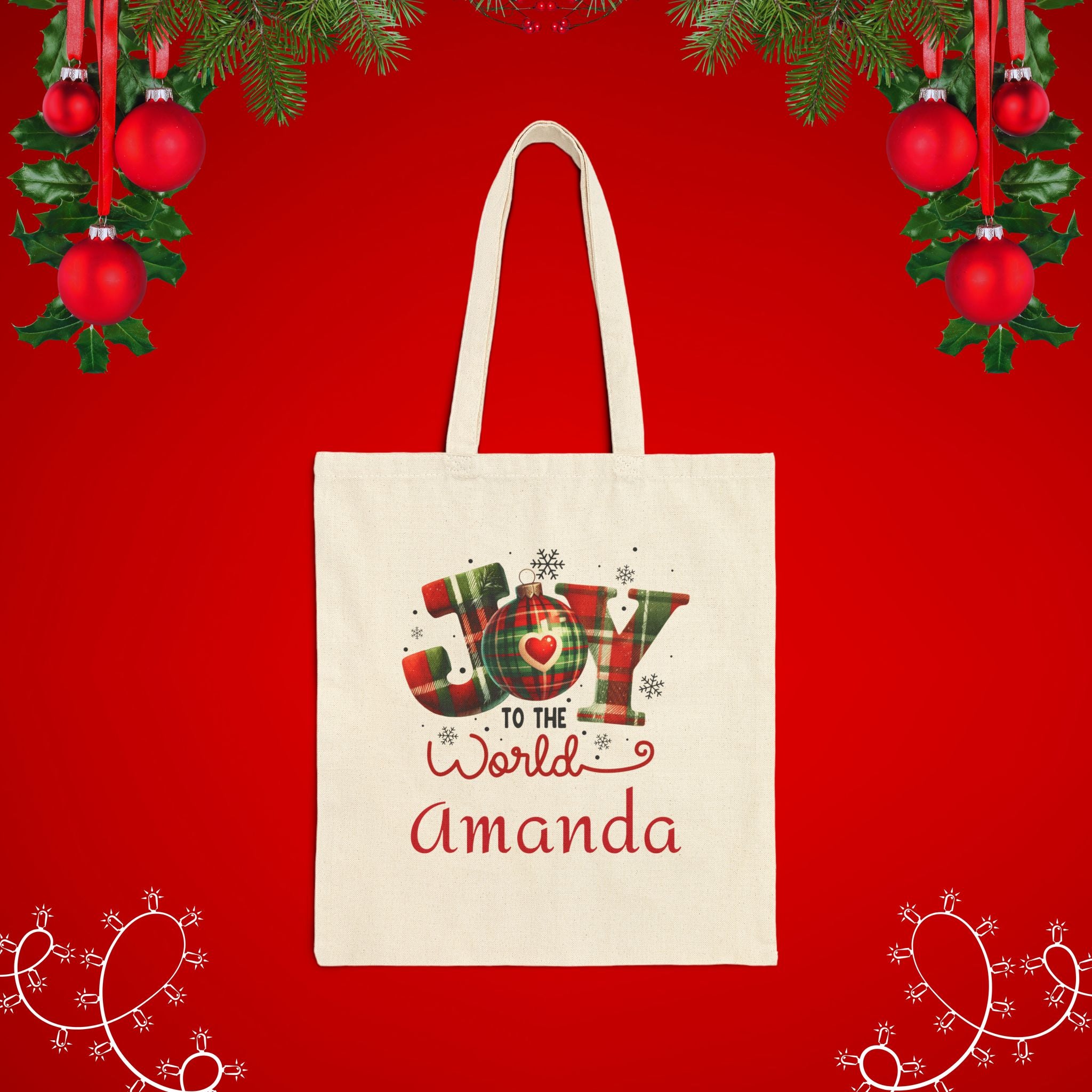 Personalized Joy to the World Holiday Tote Bag, Eco-Friendly Shopping Bag, Christmas Gift, Reusable Grocery Tote, Cute Daily Tote