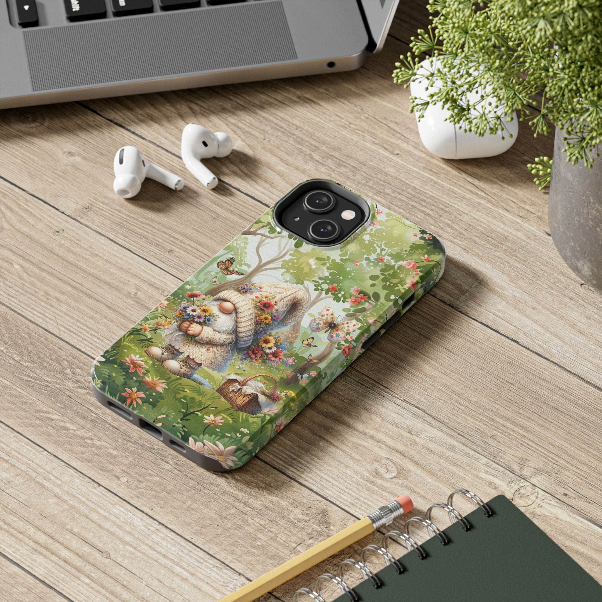 Whimsical Gnome Floral Tough Phone Case - Perfect for Nature Lovers