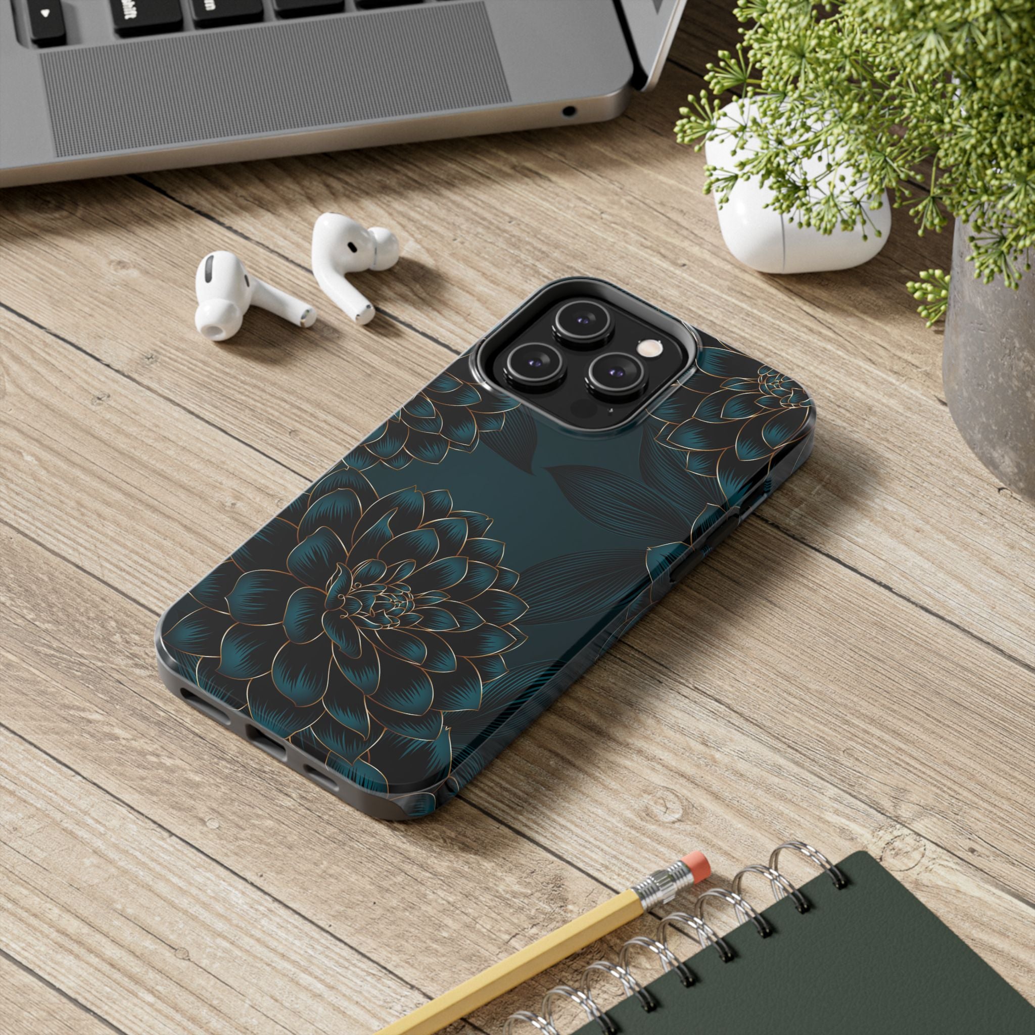 Floral Tough Phone Case - Elegant Turquoise Design for Protective Style