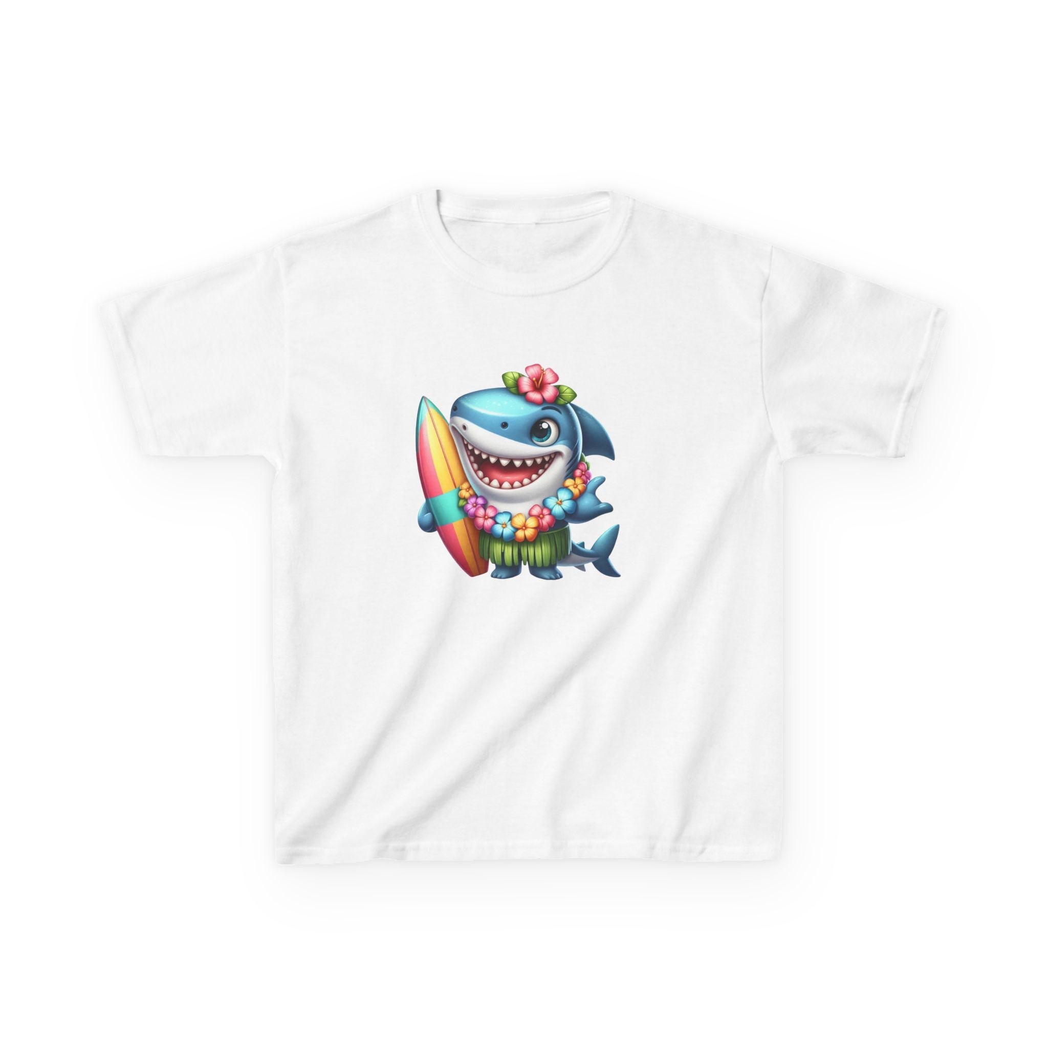 Fun Shark Surfing Kids Tee Adorable Heavy Cotton™ T-Shirt for Summer Adventures