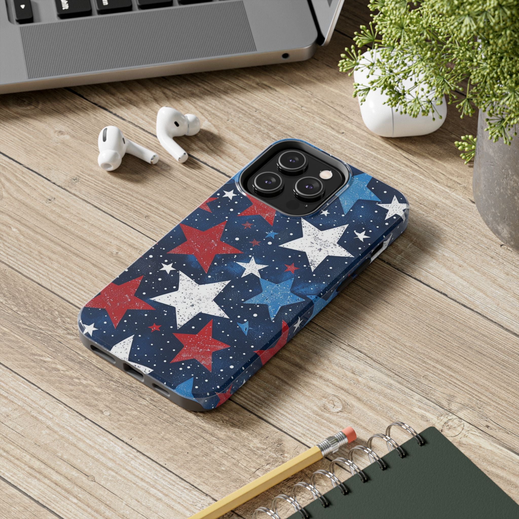 Patriotic Star Pattern Tough Impact Resistant Phone Case Independence Day & Everyday Use Cover Samsung iPhone