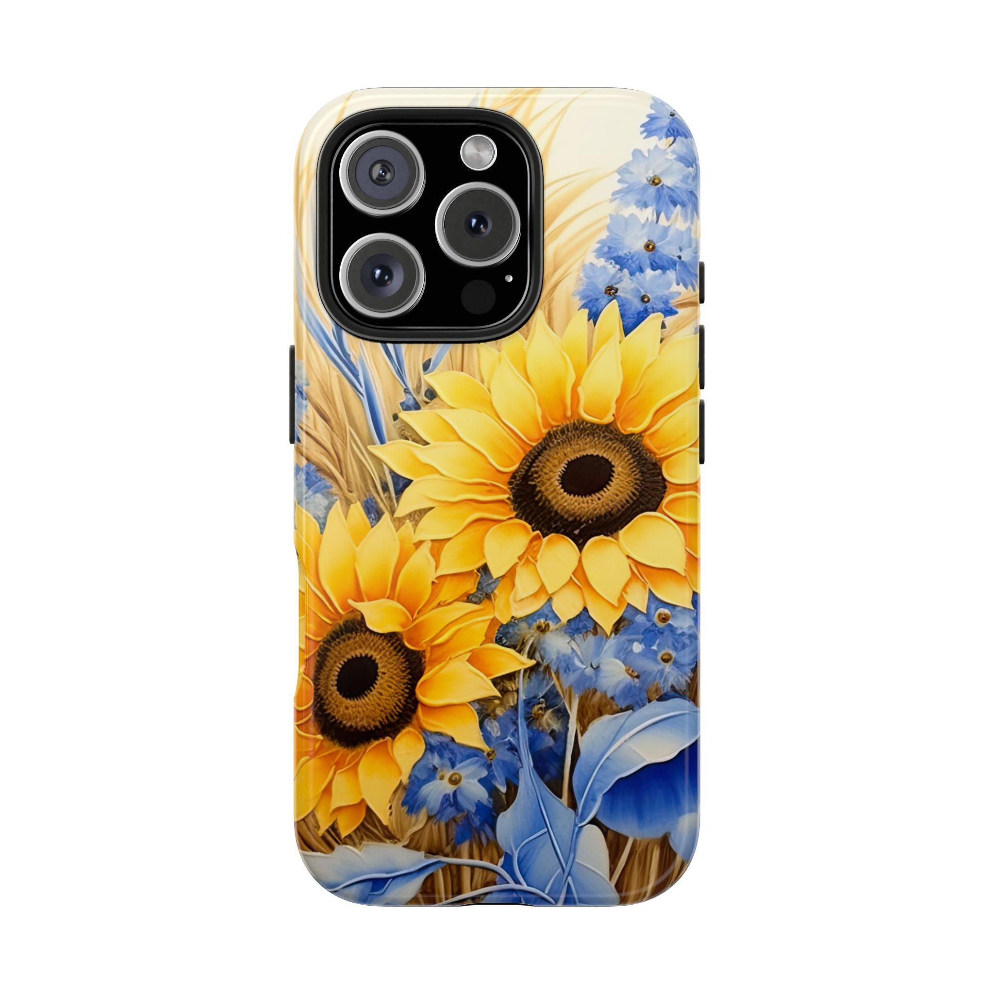 Vibrant Floral Tough Phone Case - Sunflower & Blue Flower Design