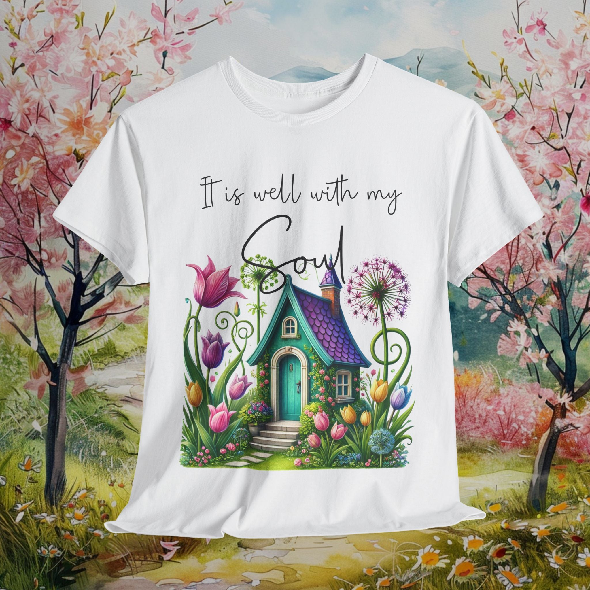 It Is Well With My Soul Heavy Cotton Tee - Inspiring Floral Design Shirt