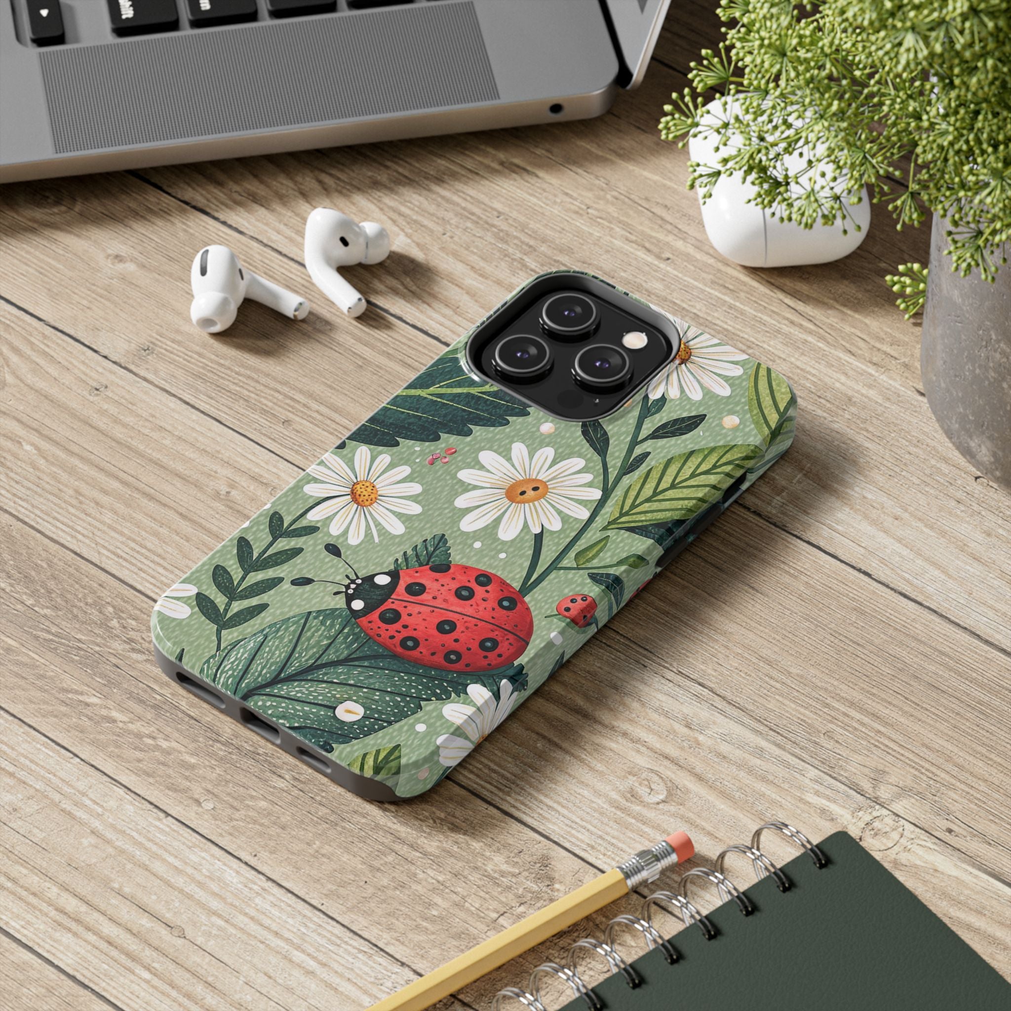 Ladybug Floral Tough Impact Resistant Phone Case Durable Protection with Nature-Inspired Design iPhone Samsung Cover