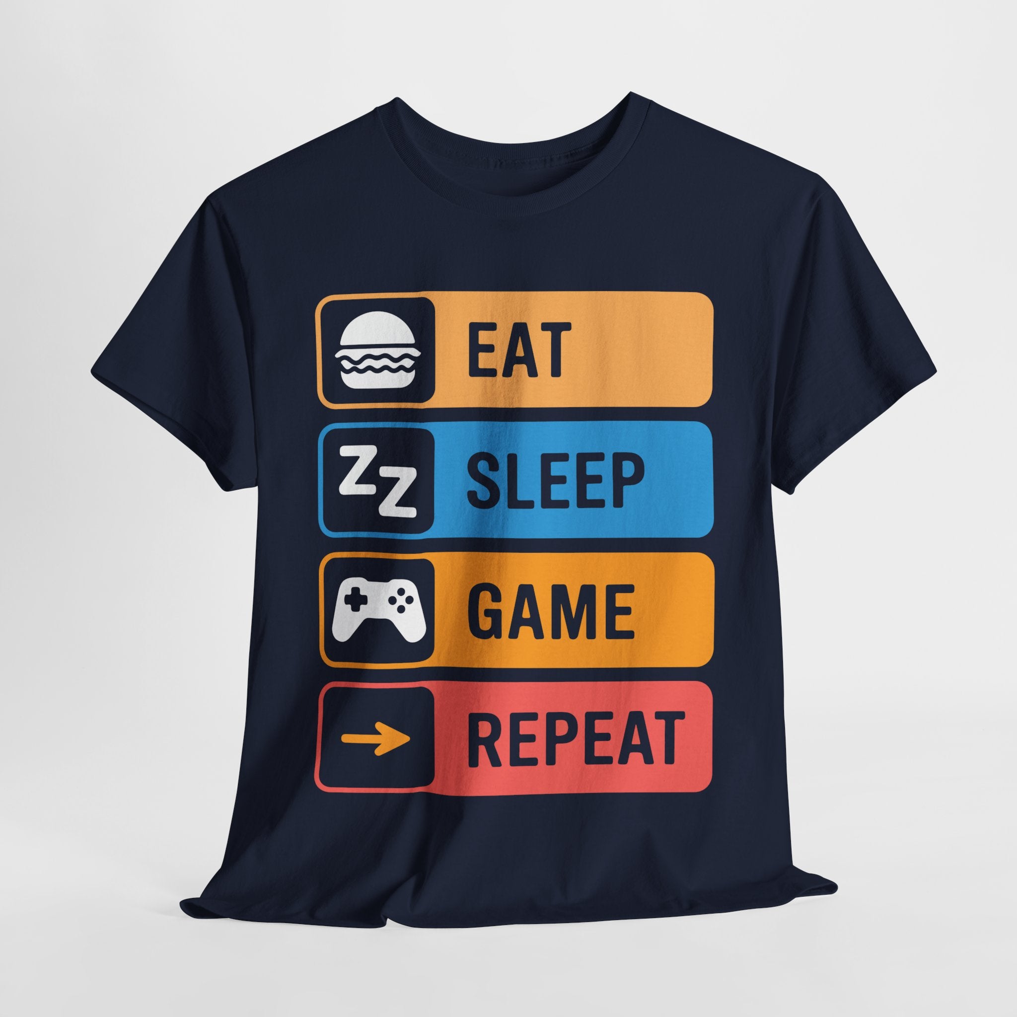 Gaming Lifestyle Heavy Cotton Tee "Eat, Sleep, Game, Repeat" T-Shirt