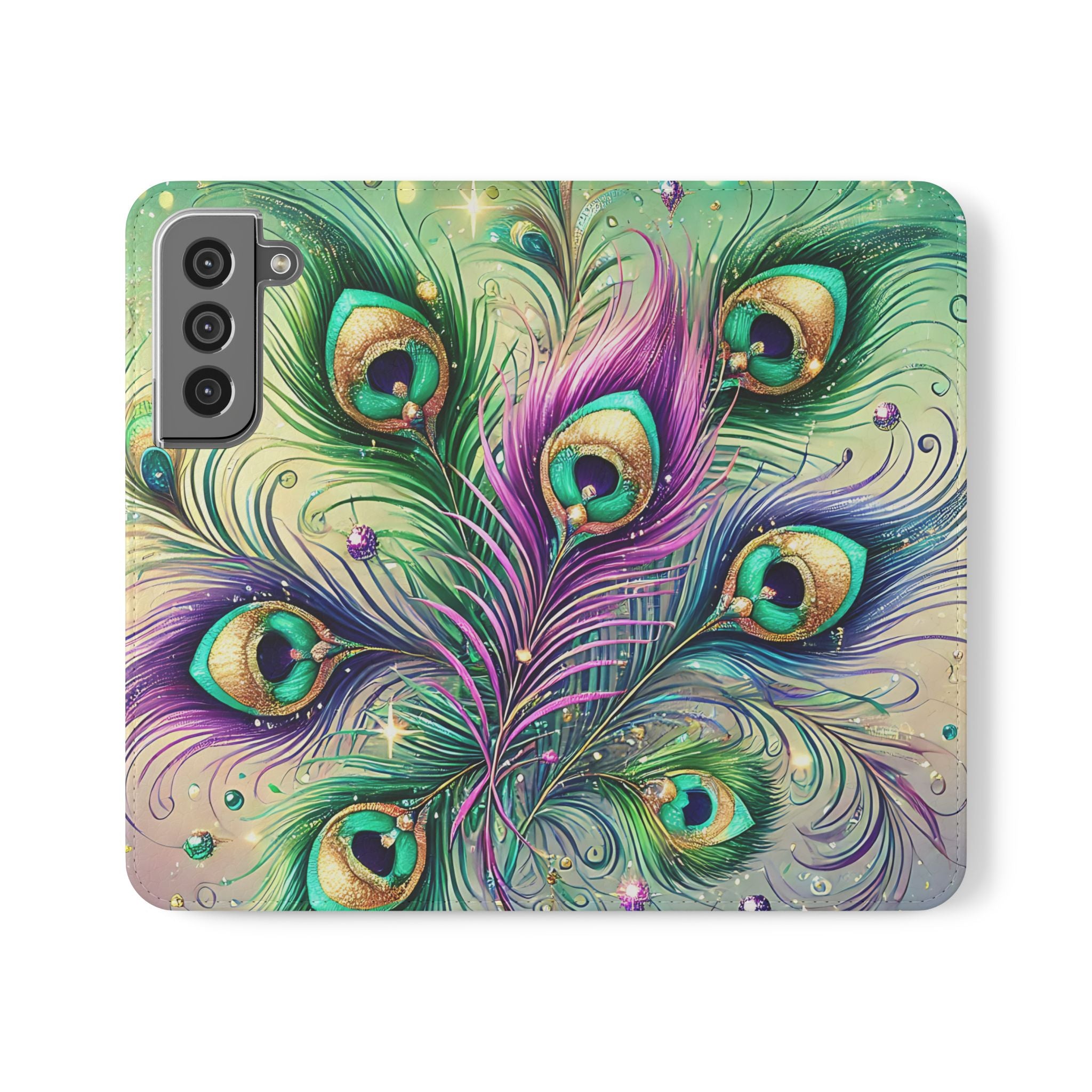 Peacock Feathers Flip Mobile Phone Case