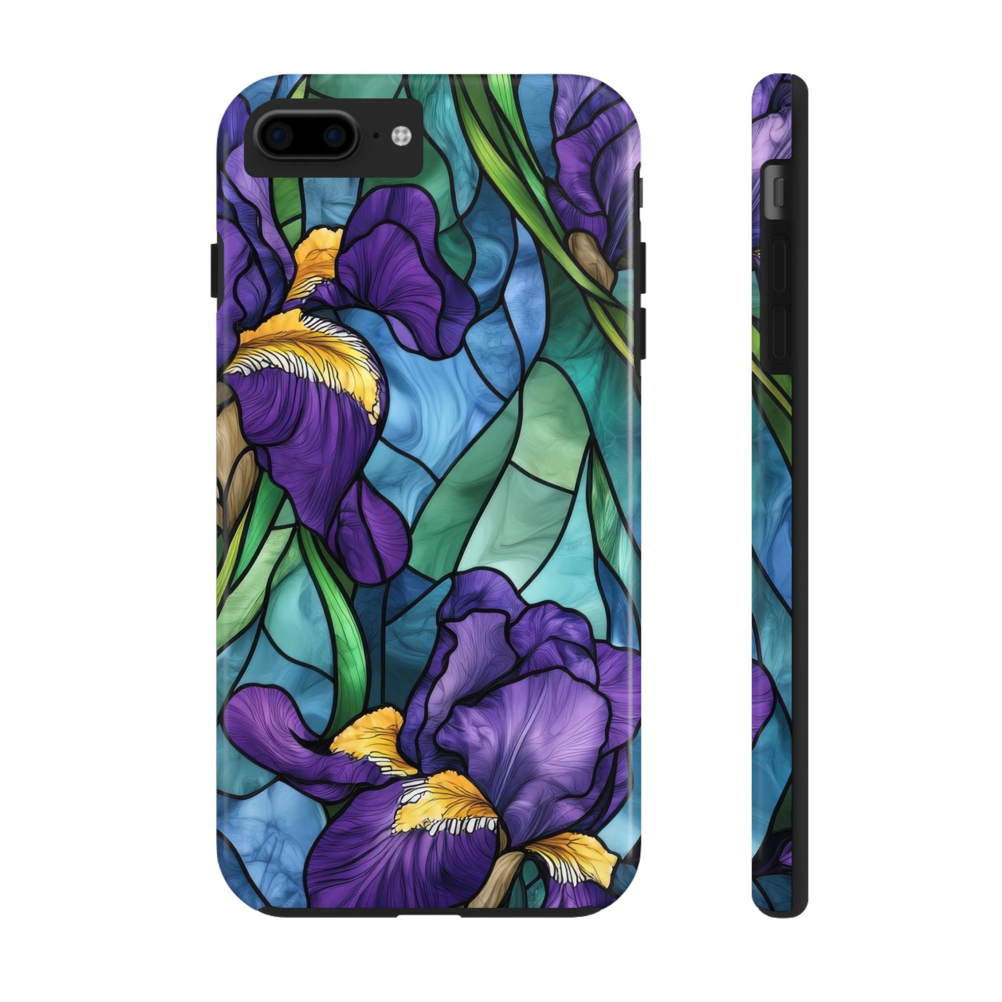 Botanical Stained Glass Tough iPhone Samsung Case Sturdy with Stunning Purple Iris Design Perfect for Nature Lovers