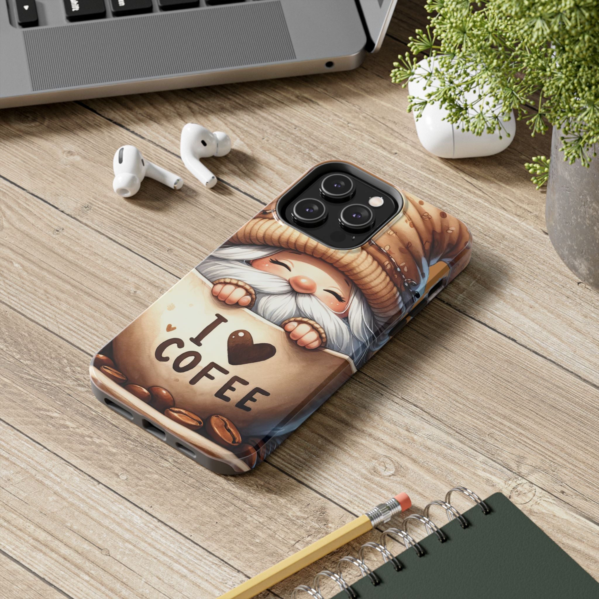 Cute I Love Coffee Gnome Phone Case Impact Resistant Tough & Stylish for Coffee Lovers iPhone Samsung Cover