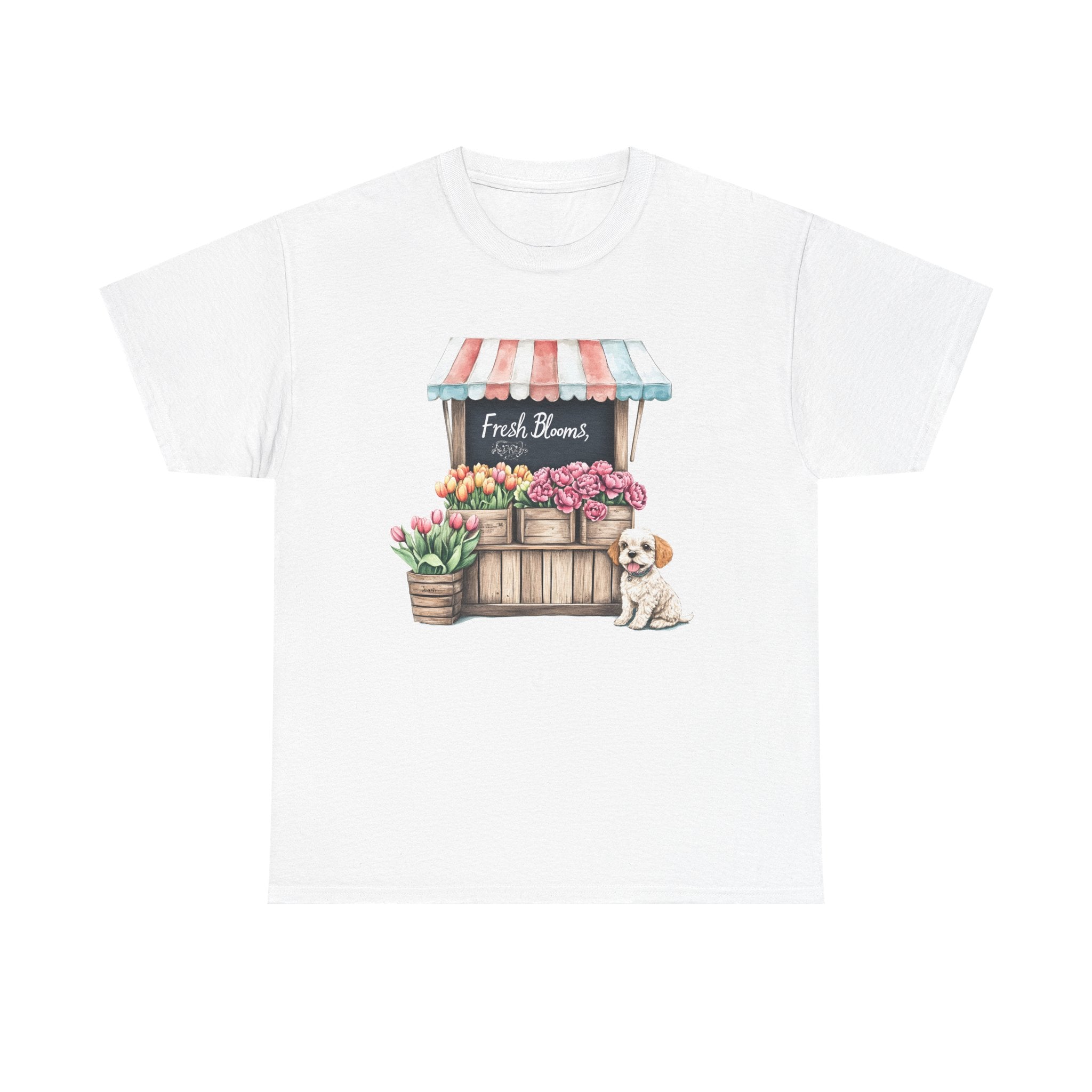 Fresh Blooms Heavy Cotton Tee - Perfect for Spring Days & Dog Lovers