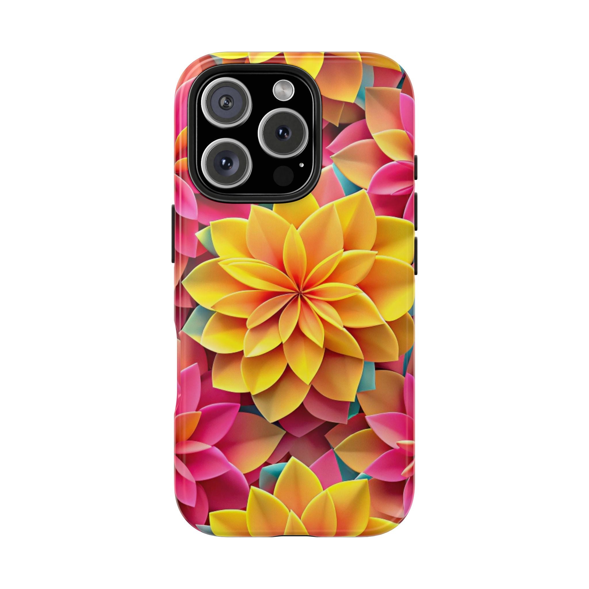 Vibrant Yellow & Pink Floral Tough Impact Resistant iPhone Samsung Case Durable Protection with Bright Flower Design