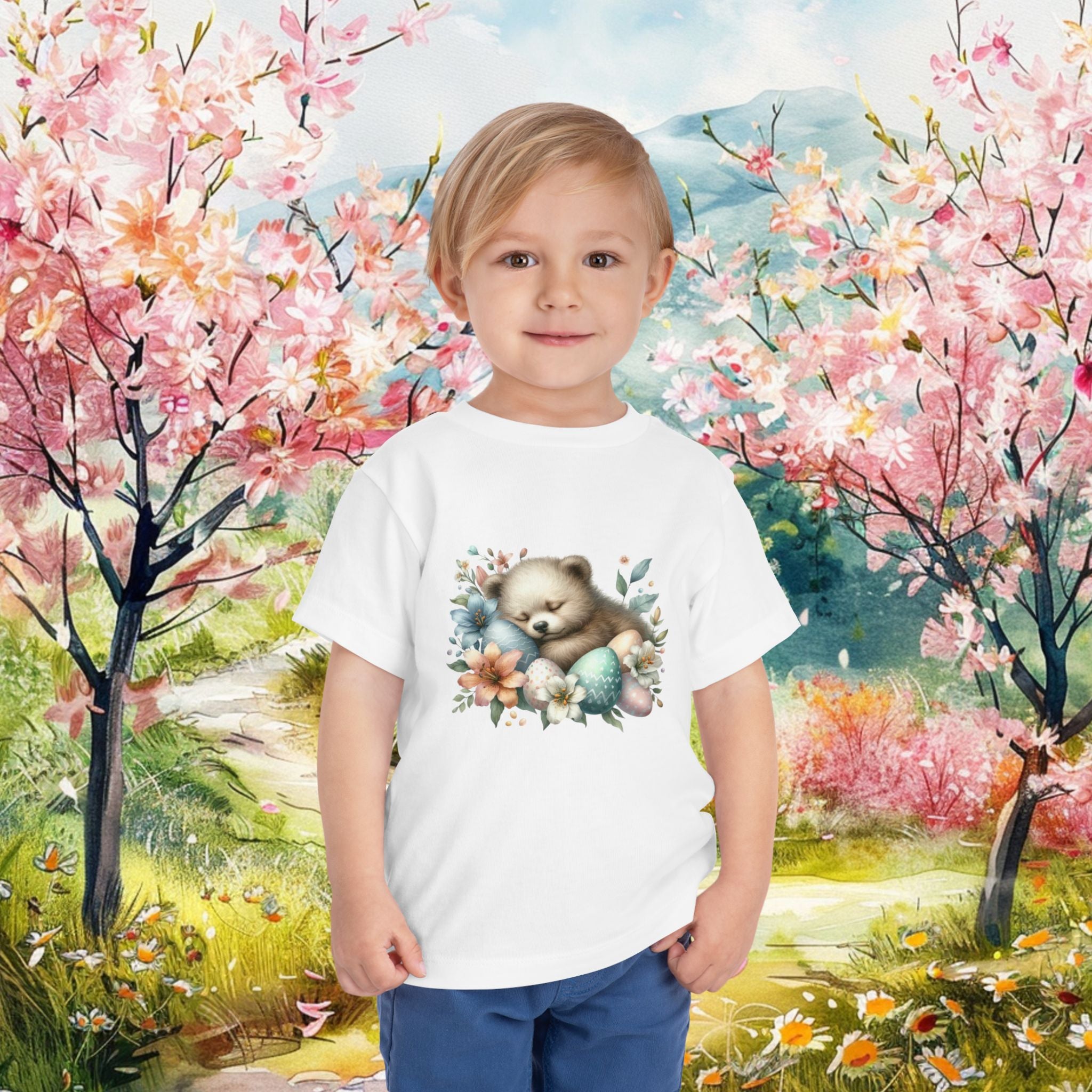 Adorable Toddler Tee with Sleeping Bear and Easter Eggs Design T-Shirt