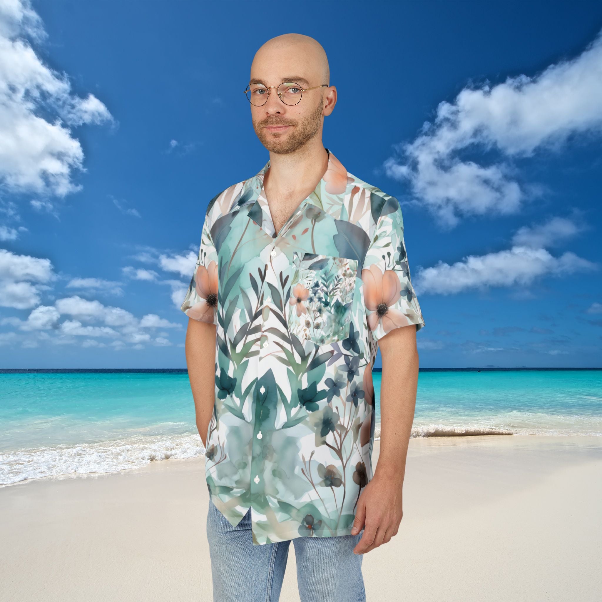 Tropical Floral Hawaiian Button Down Shirt Perfect for Summer Vacations & Beach Parties