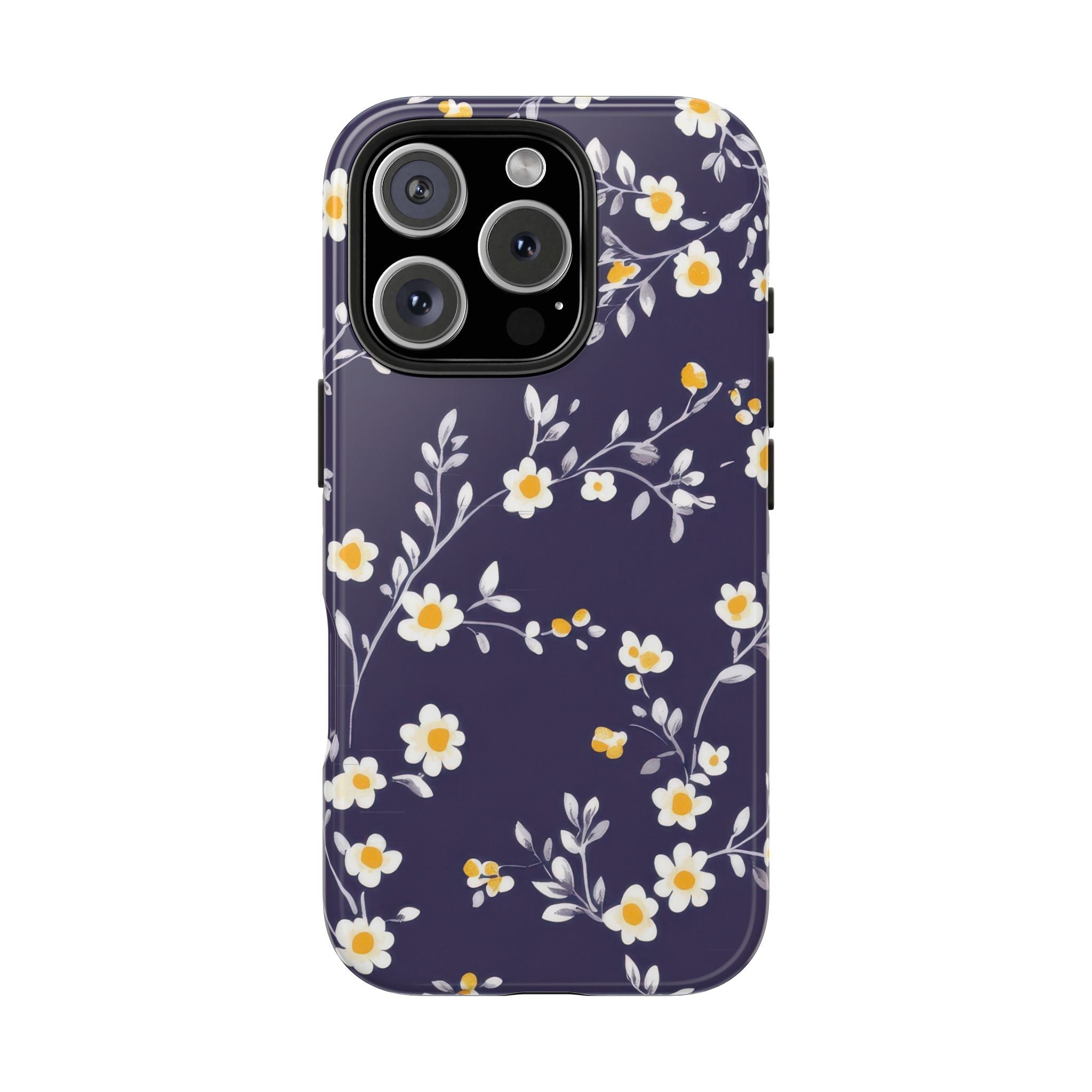 Dark Blue Floral Tough iPhone Samsung Case for Protection, Gift Idea for Her, Feminine Tech Cover, Durable Phone Protector