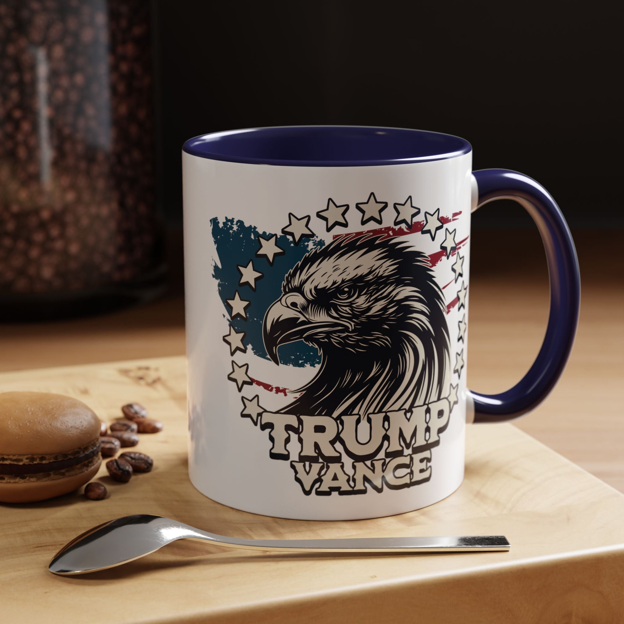 Patriotic Eagle Coffee Mug Trump Vance Navy Blue USA Stars & Stripes Eagle