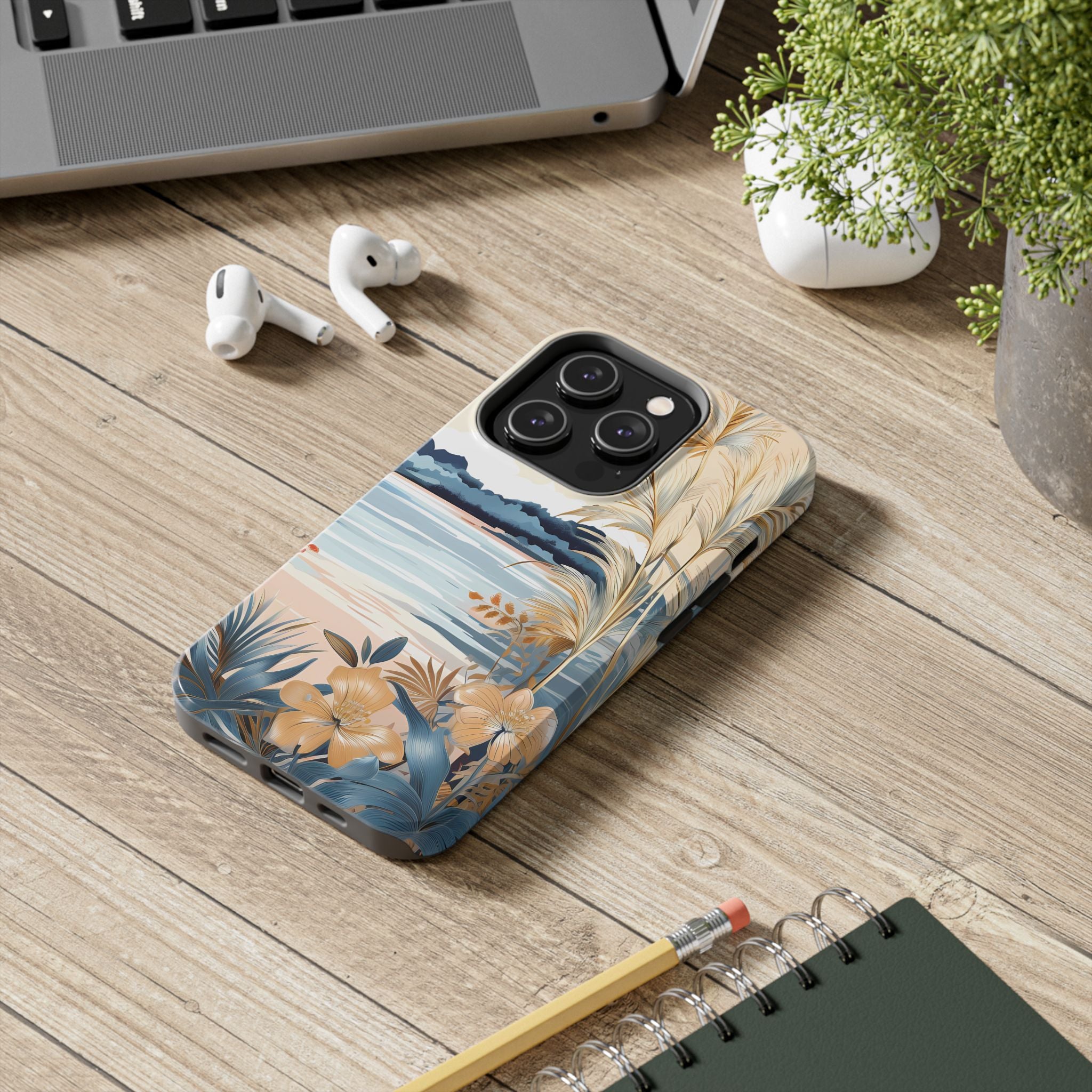 Summertime Tropical Beach Phone Case Durable Tough Case with Floral Art Design Impact Resistant iPhone Samsung Cover