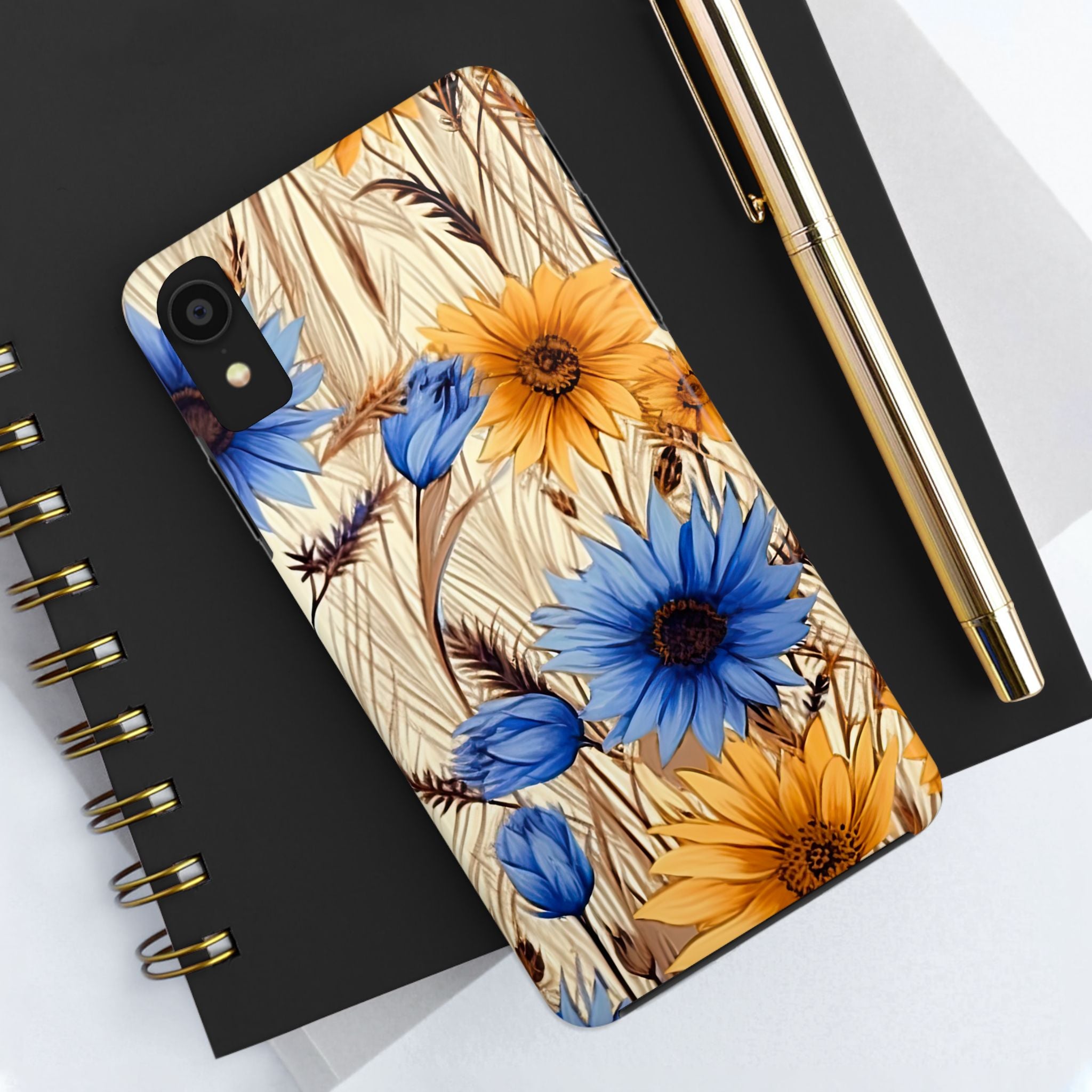 Floral Tough Phone Case - Durable Protection with Sunflower & Blue Flower Design