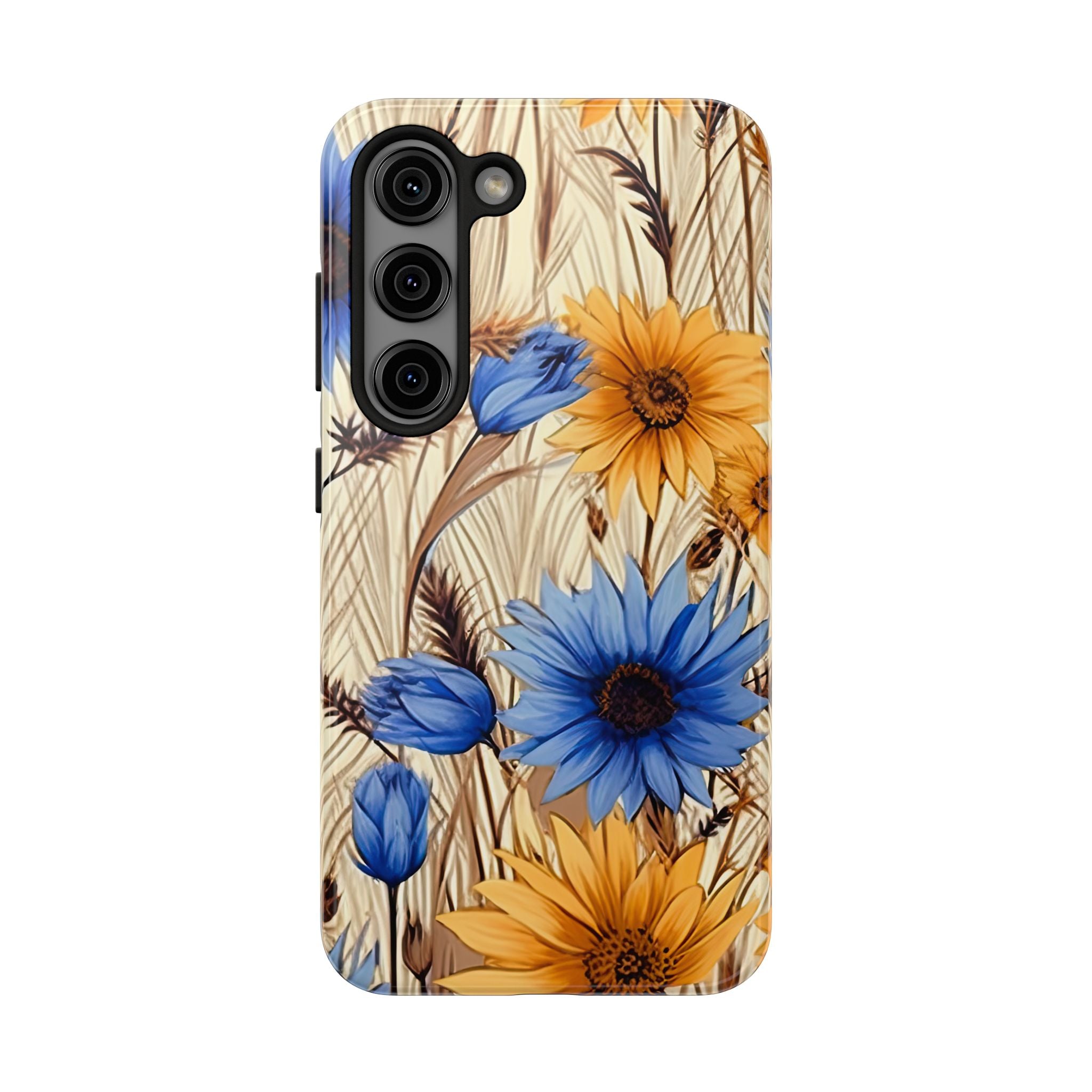 Floral Tough Phone Case - Durable Protection with Sunflower & Blue Flower Design