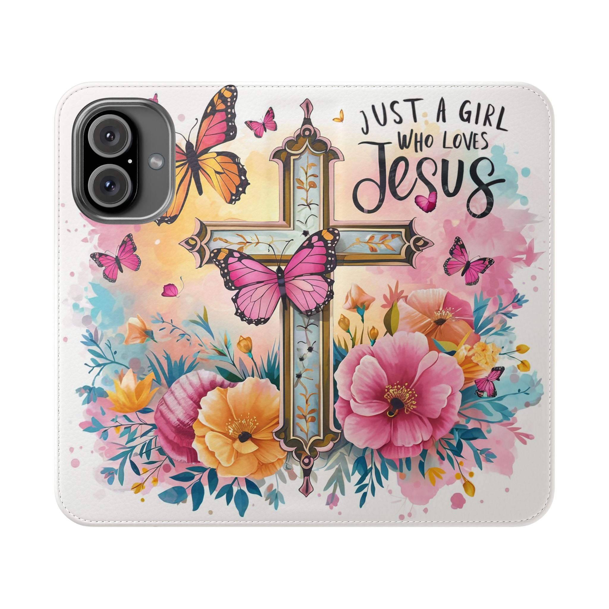 Just A Girl Who Loves Jesus Floral Flip Mobile Phone Case