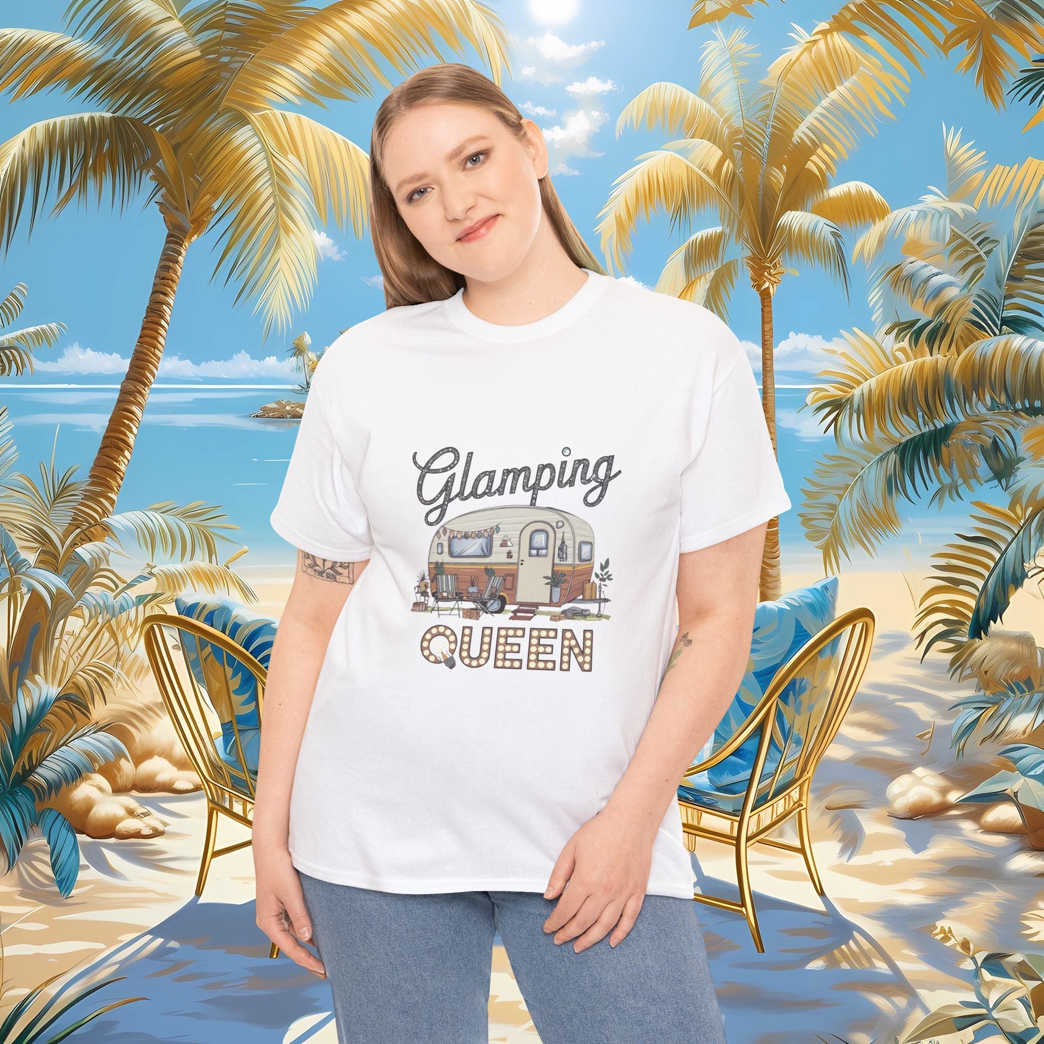 Glamping Queen Heavy Cotton Tee Perfect for Camping Lovers