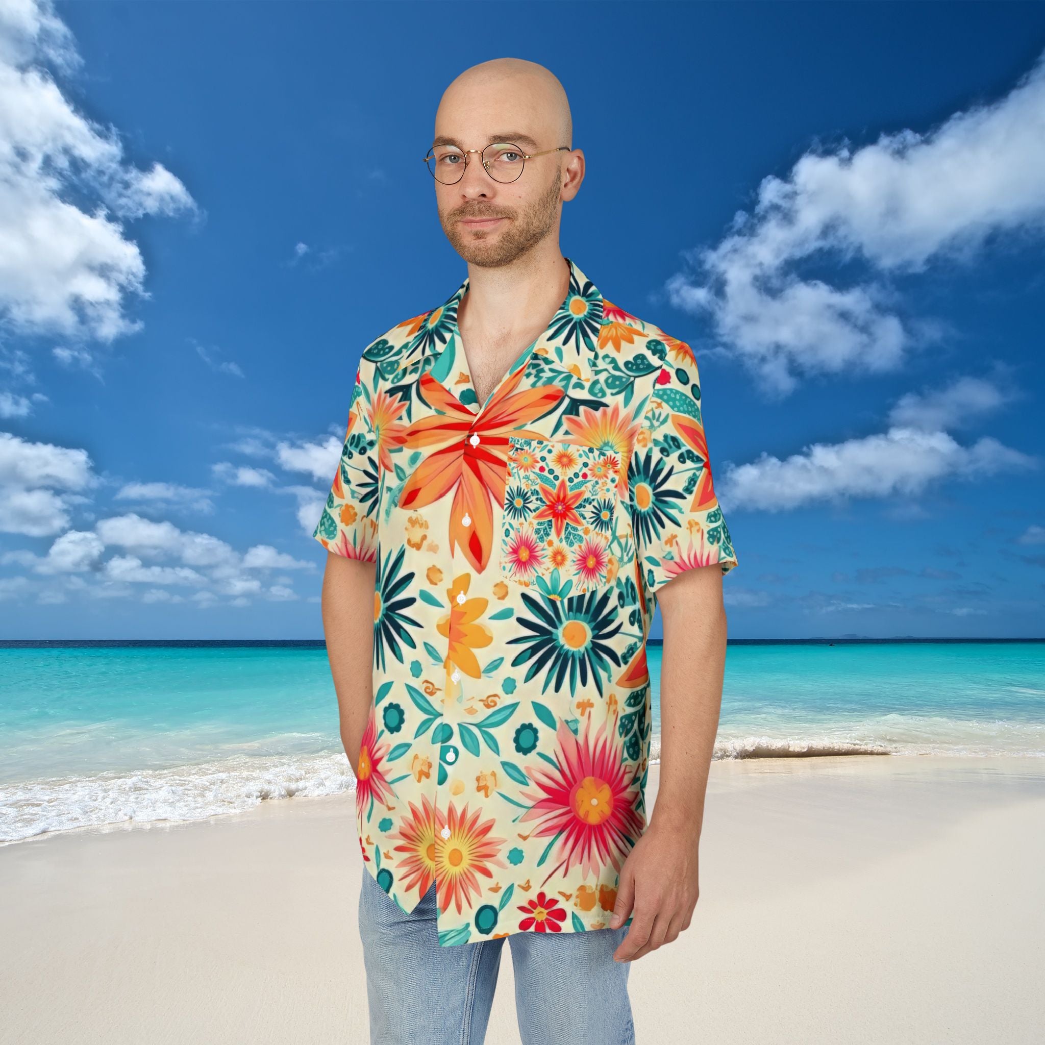 Tropical Floral Hawaiian Beach Button Down Shirt Perfect for Summer Adventures
