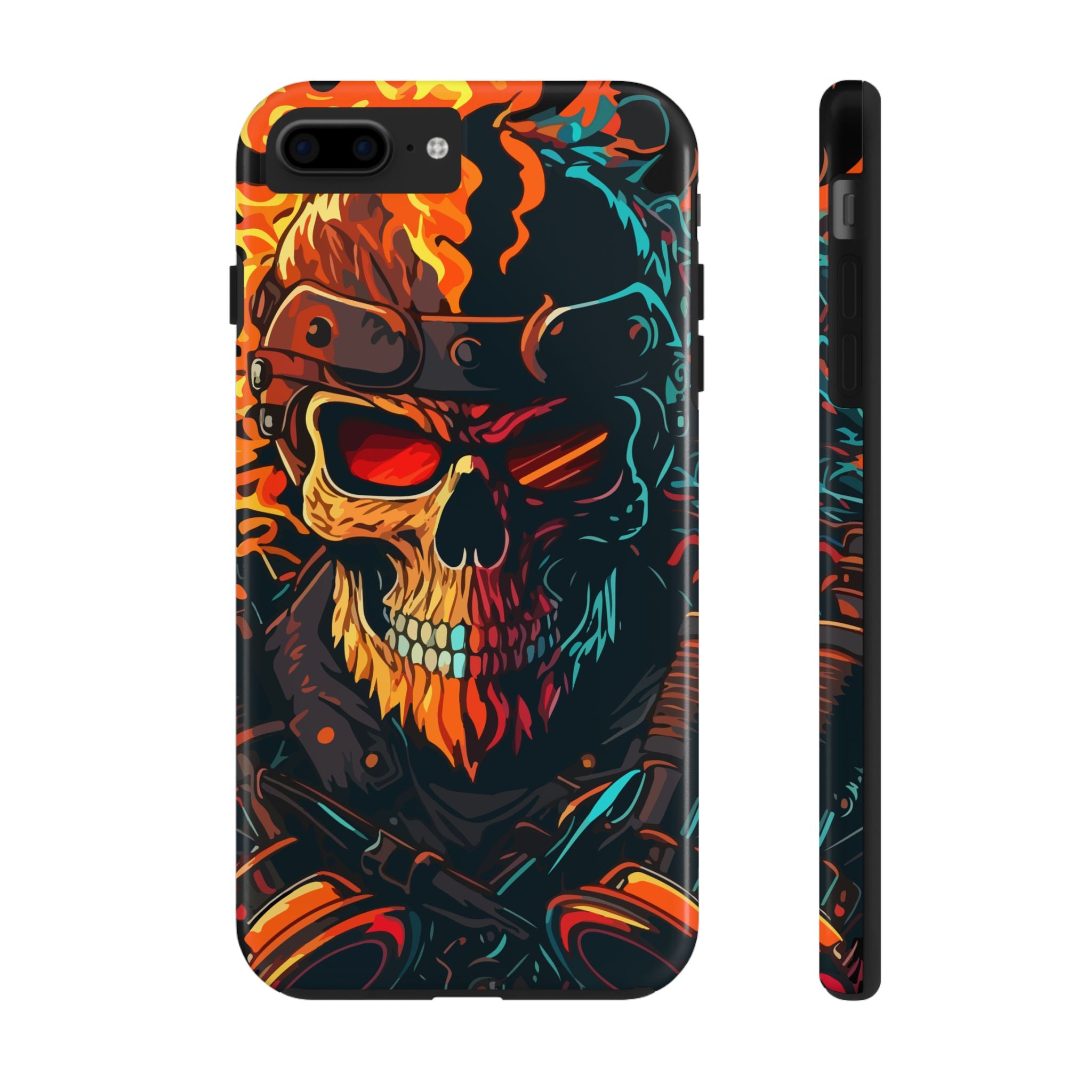 Flaming Biker Skull Tough Phone Case - Tough & Durable Design for Adventurers