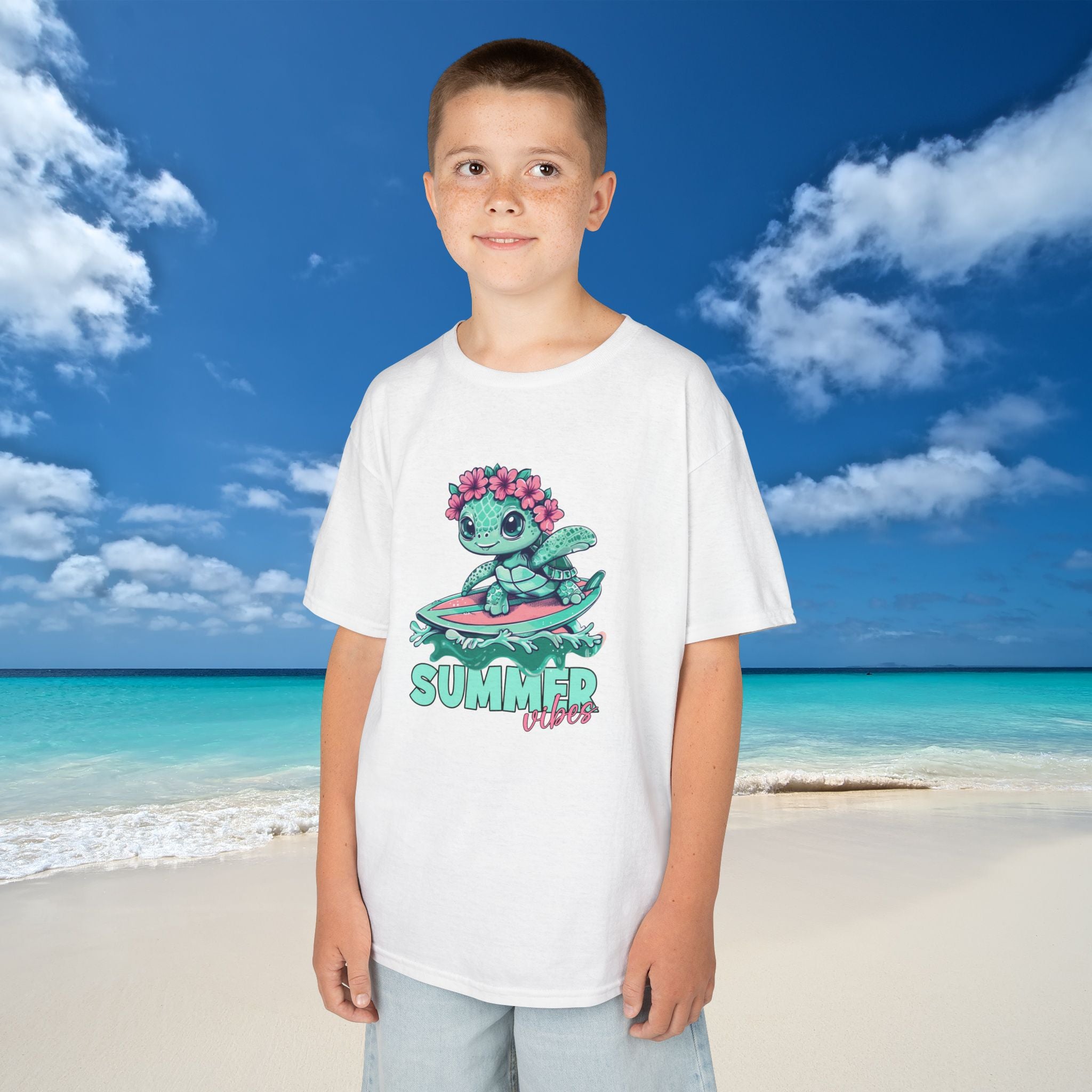 Kids Surfing Turtle Tee Summer Vibes T-Shirt for Kids Beach Time T-Shirt