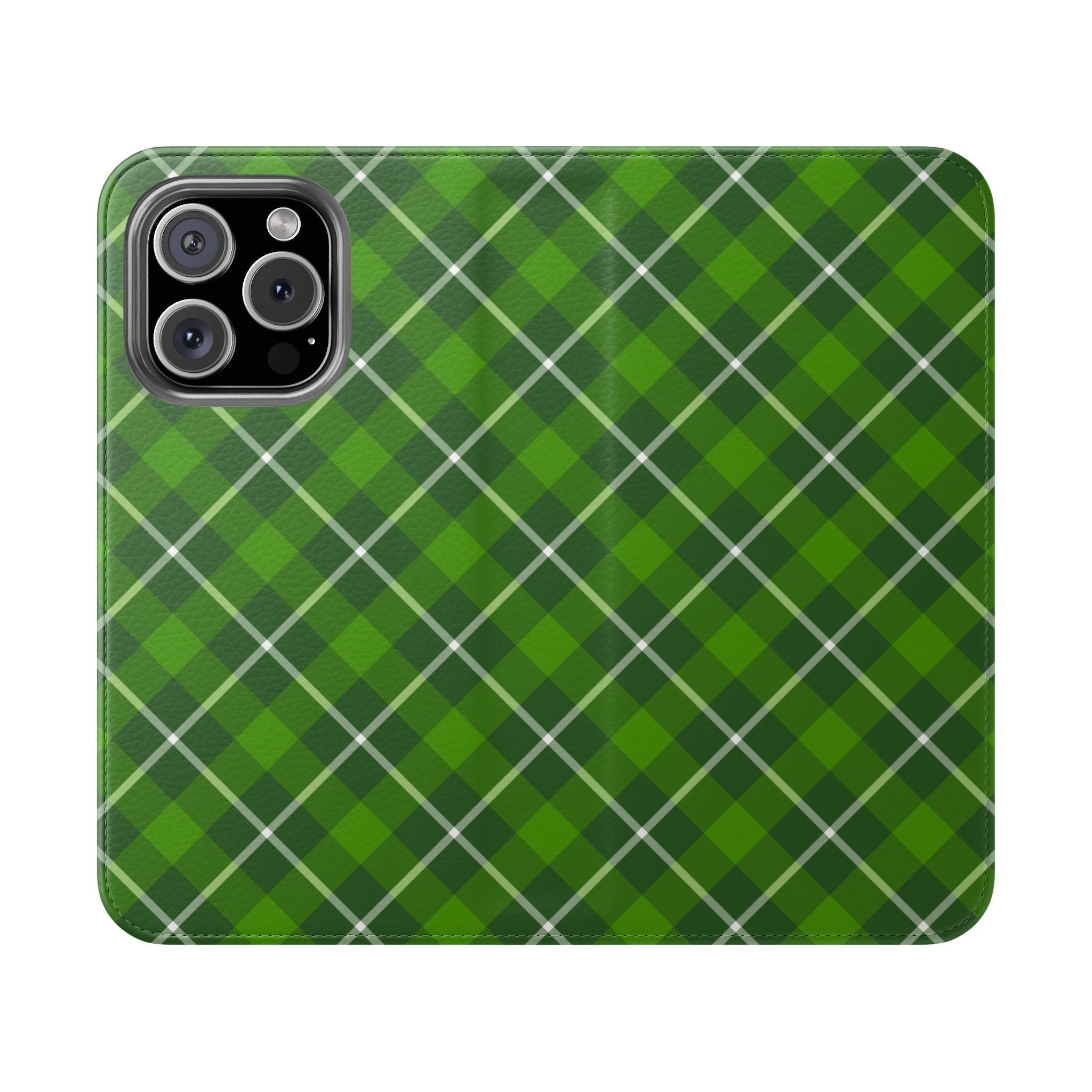 Stylish Flip Case with Green Plaid Design iPhone Samsung Wallet Cover, Green Checkered Case, Versatile Phone Accessory, Perfect Gift for Holidays