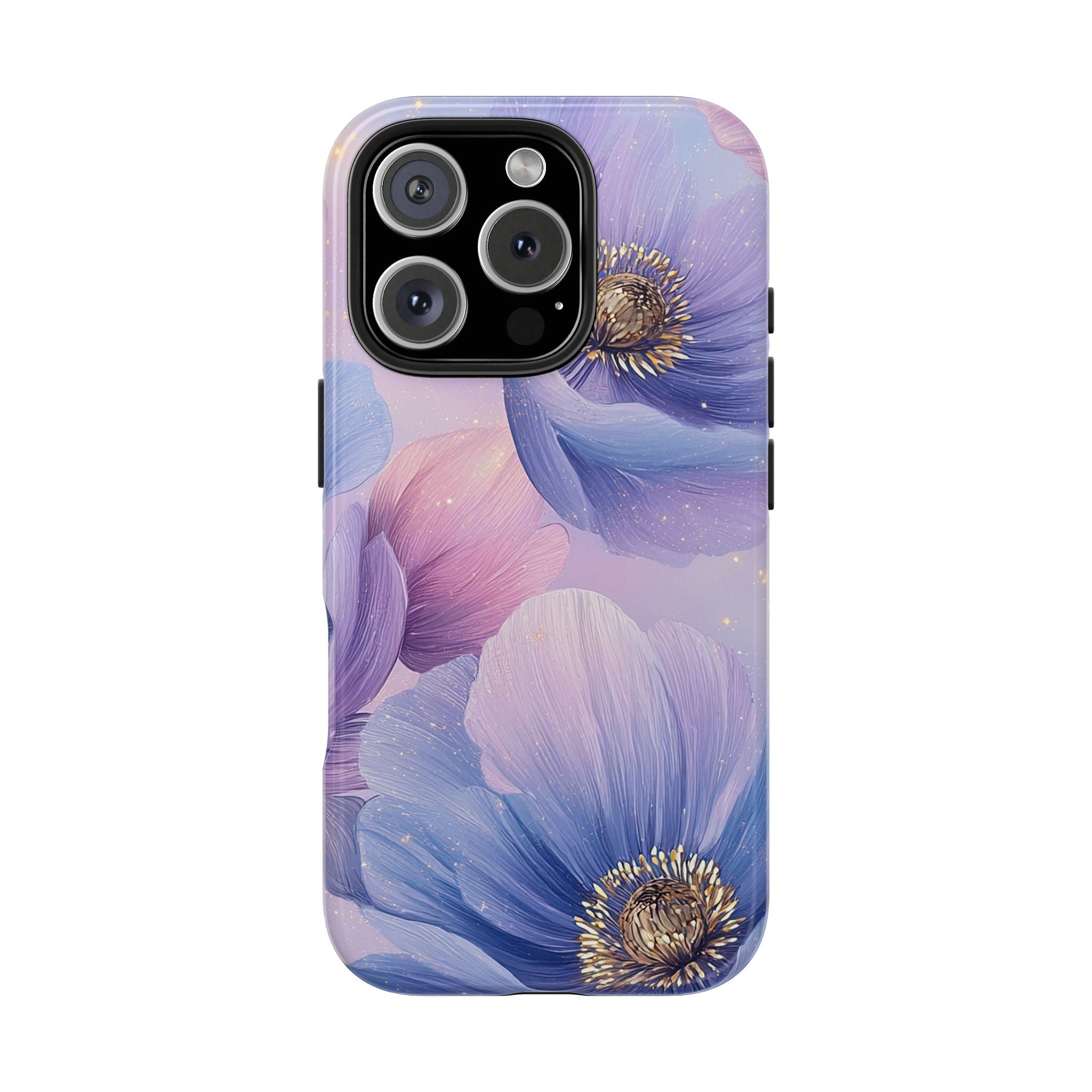 Floral Purple Blue Pink Tough Phone Case Elegant Flower Design for Protection Impact Resistant iPhone Samsung Cover