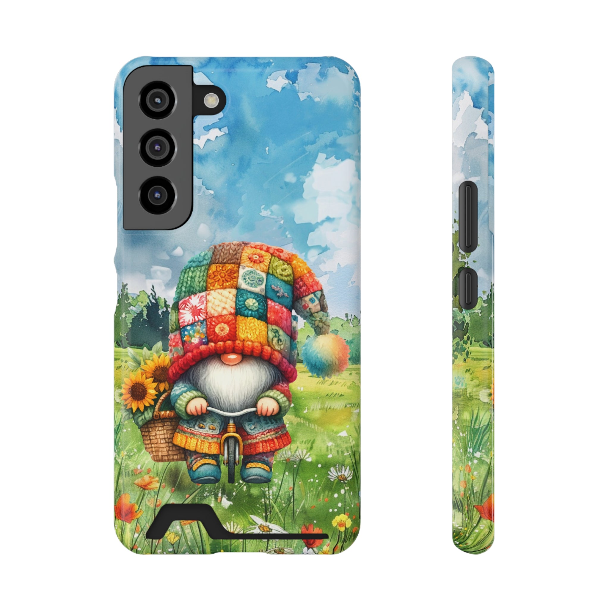 Colorful Gnome Phone Case with Card Holder | Whimsical Design for Nature Lovers