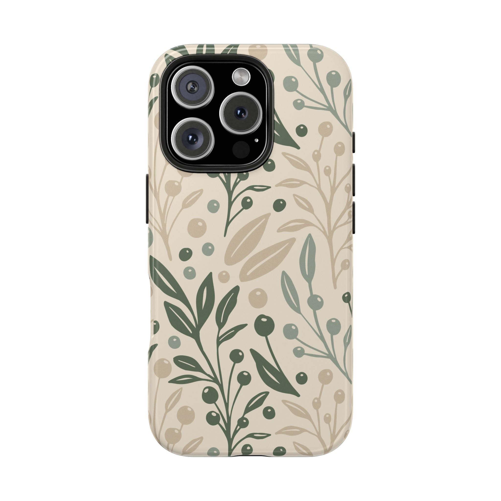 Botanical Sage Green Beige Tough Phone Case Durable Floral Design for Nature Lovers Impact Resistant iPhone Samsung Cover