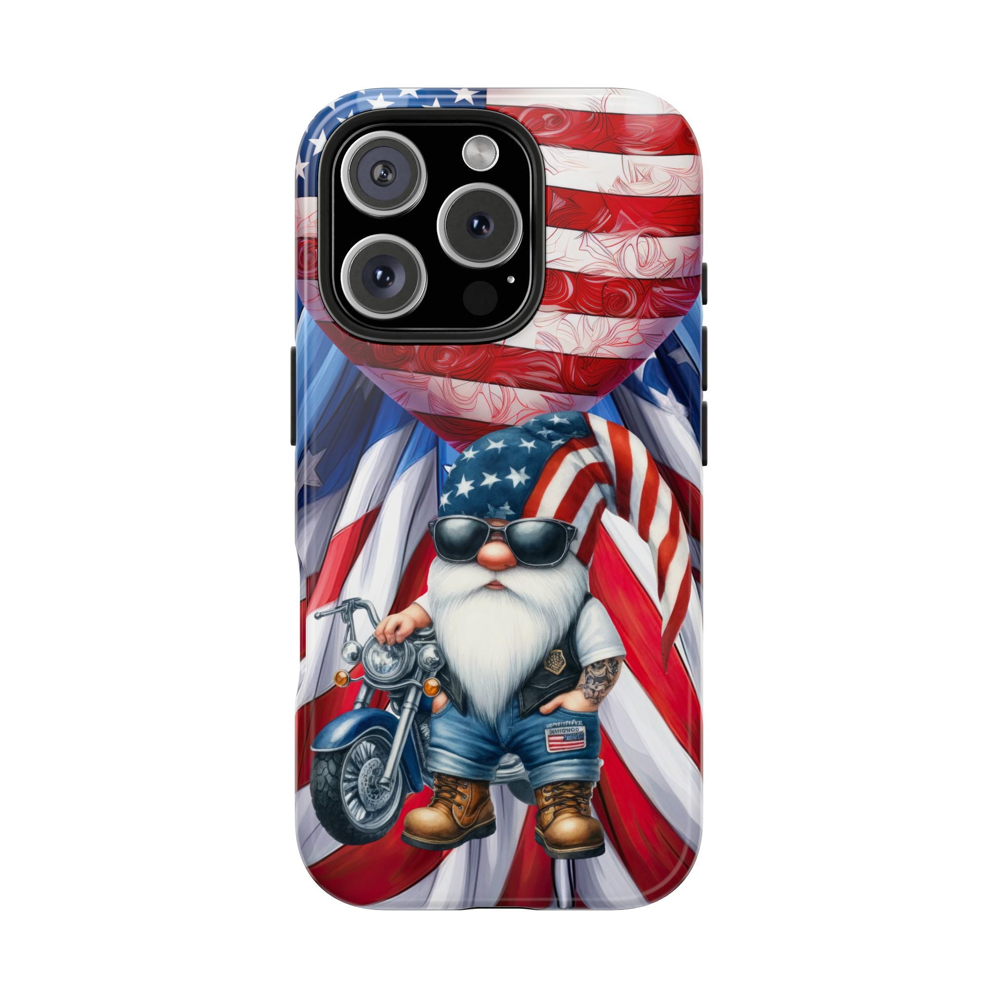 Patriotic Gnome Tough Phone Case - USA Flag Design for Biker Enthusiasts
